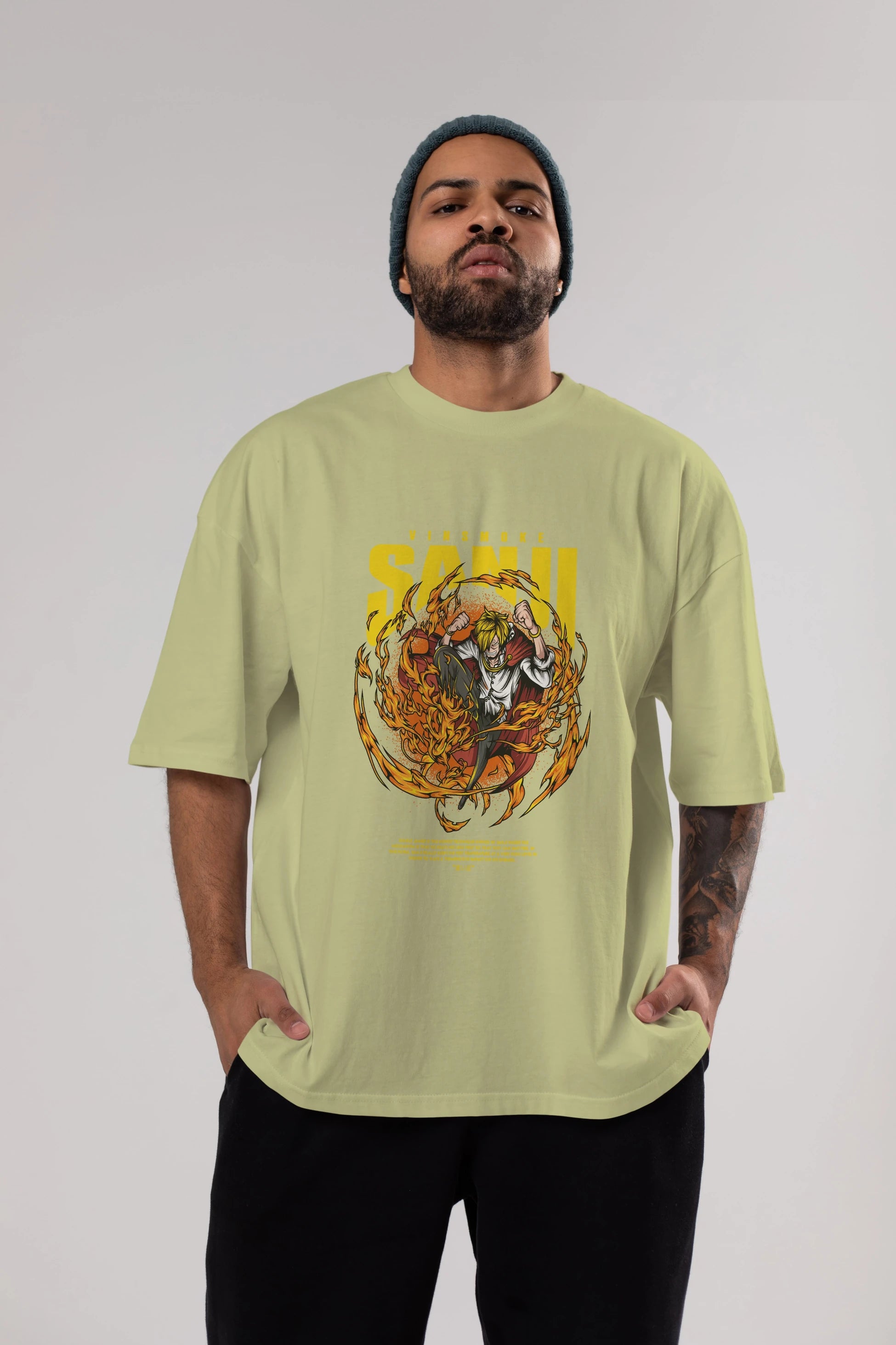 Vinsmoke Sanji Anime Ön Baskılı Oversize t-shirt %100 pamuk Erkek Kadın Unisex