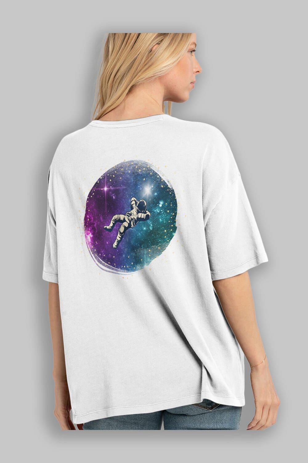 Astronaut in the Galaxy Arka Baskılı Oversize t-shirt Erkek Kadın Unisex