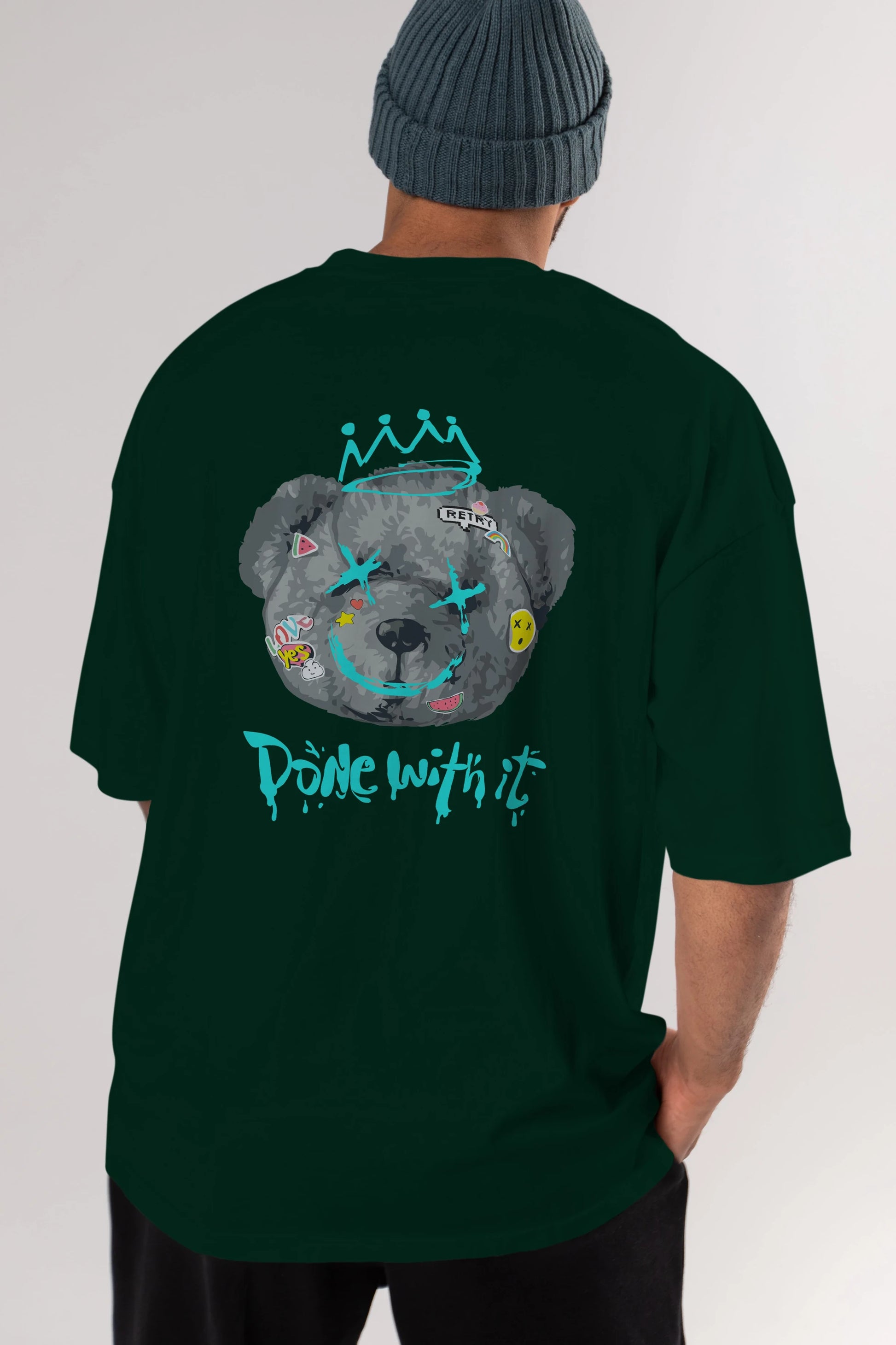Done With it Bear Arka Baskılı Oversize t-shirt Erkek Kadın Unisex