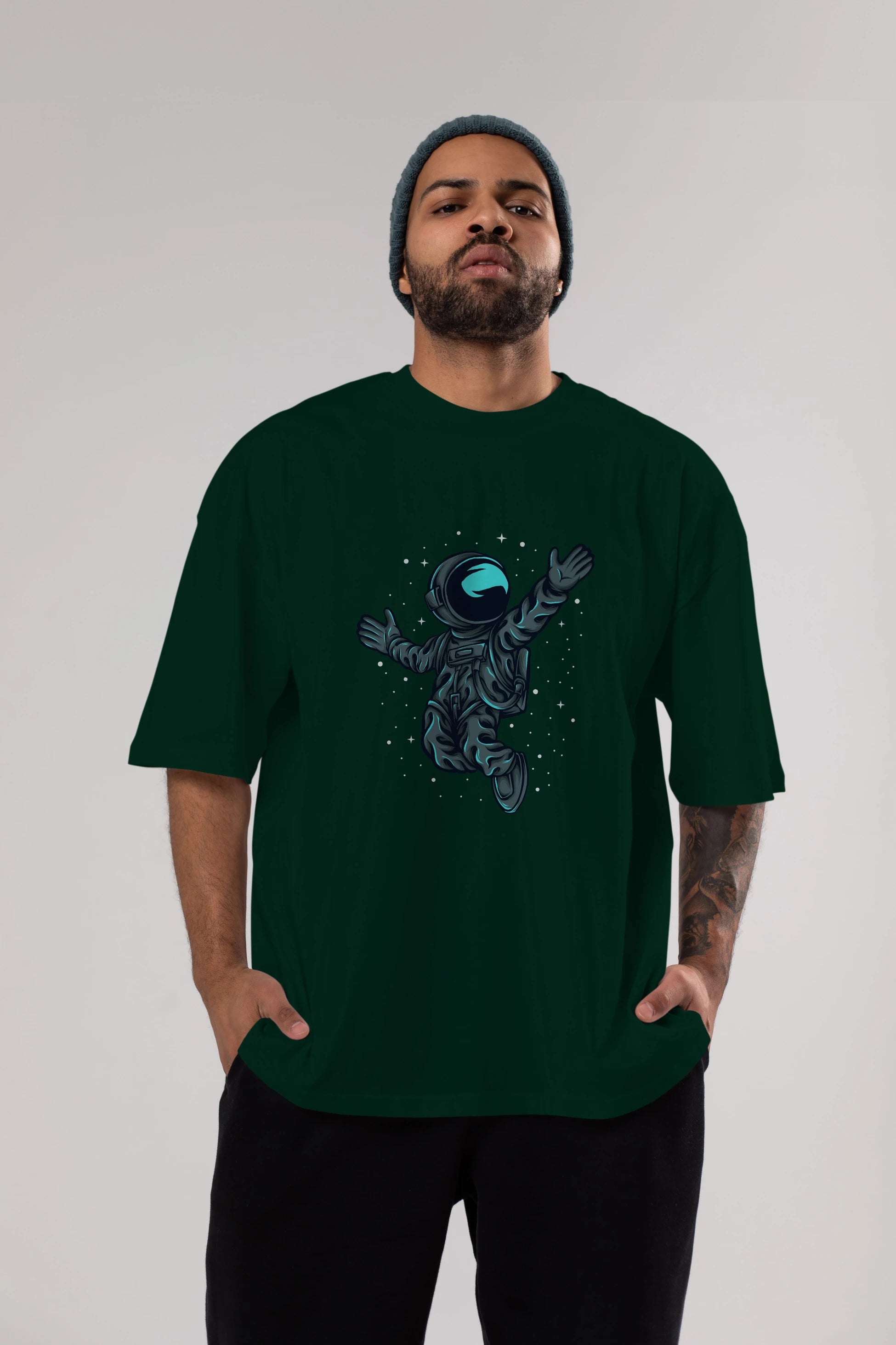 Happy Astronaut Ön Baskılı Oversize t-shirt Erkek Kadın Unisex