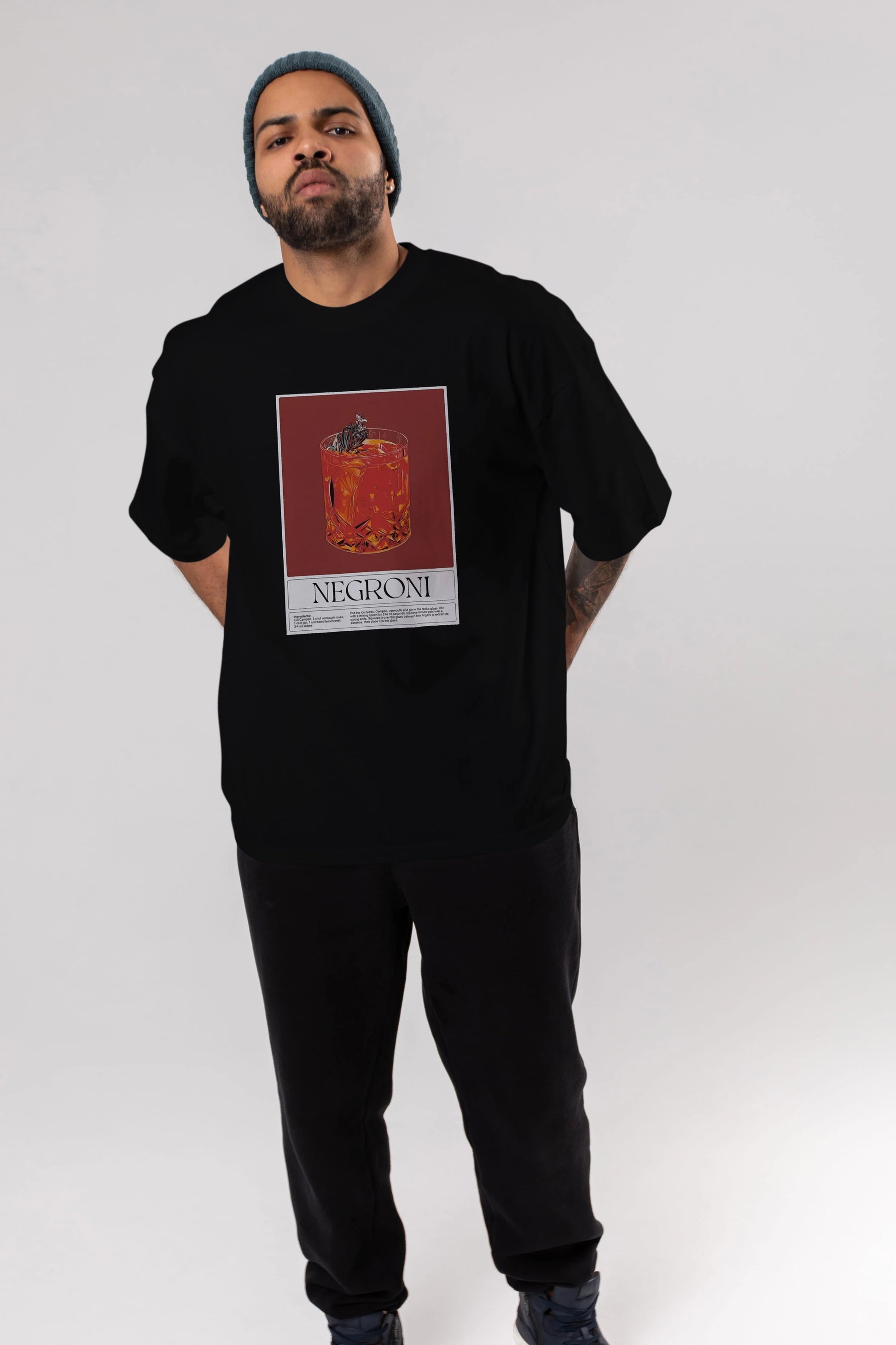 Negroni 2 Ön Baskılı Oversize t-shirt Erkek Kadın Unisex %100 Pamuk Bisiklet Yaka tişort