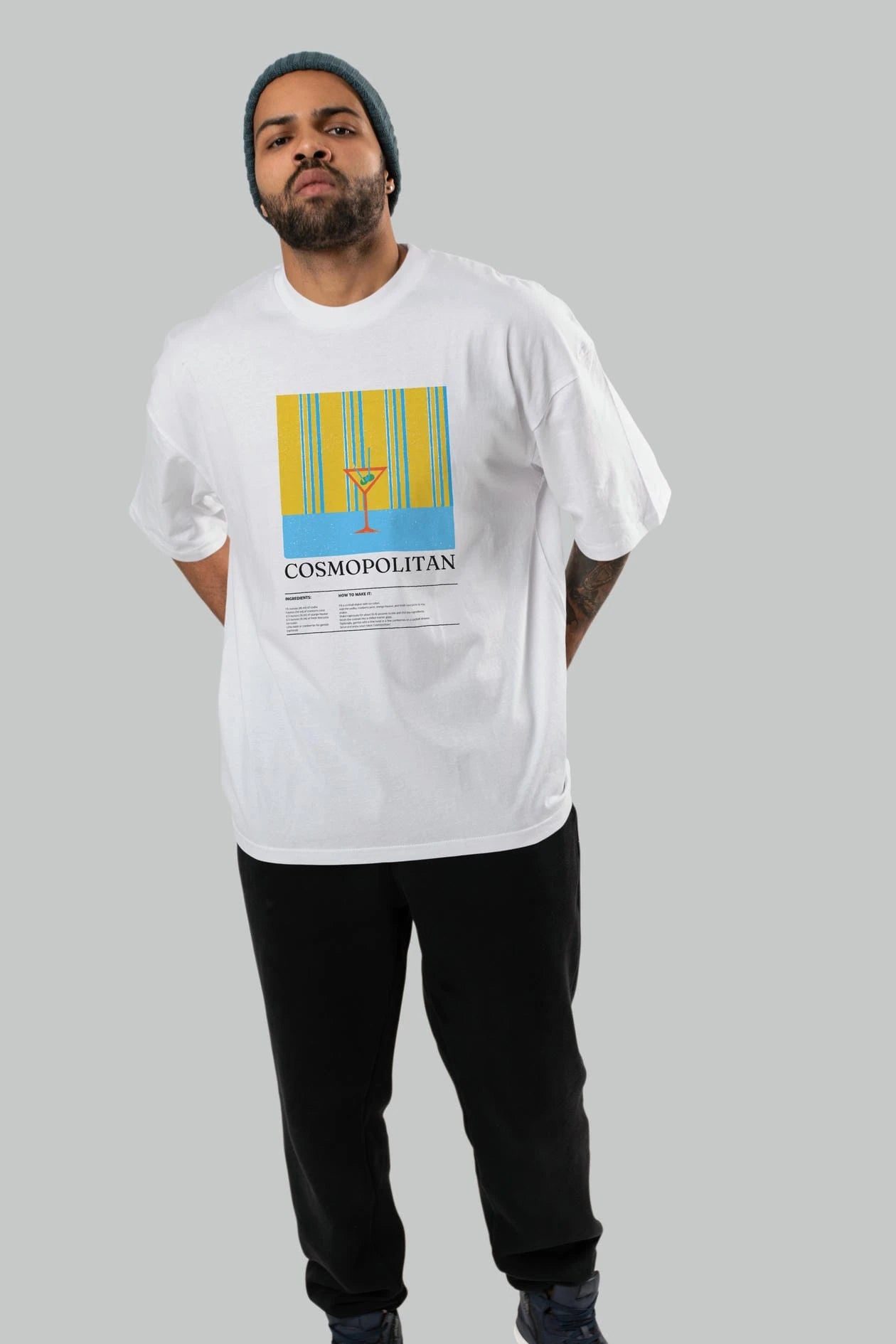Cosmopolitan Kokteyl Ön Baskılı Oversize t-shirt Erkek Kadın %100 Pamuk Bisiklet Yaka tişort
