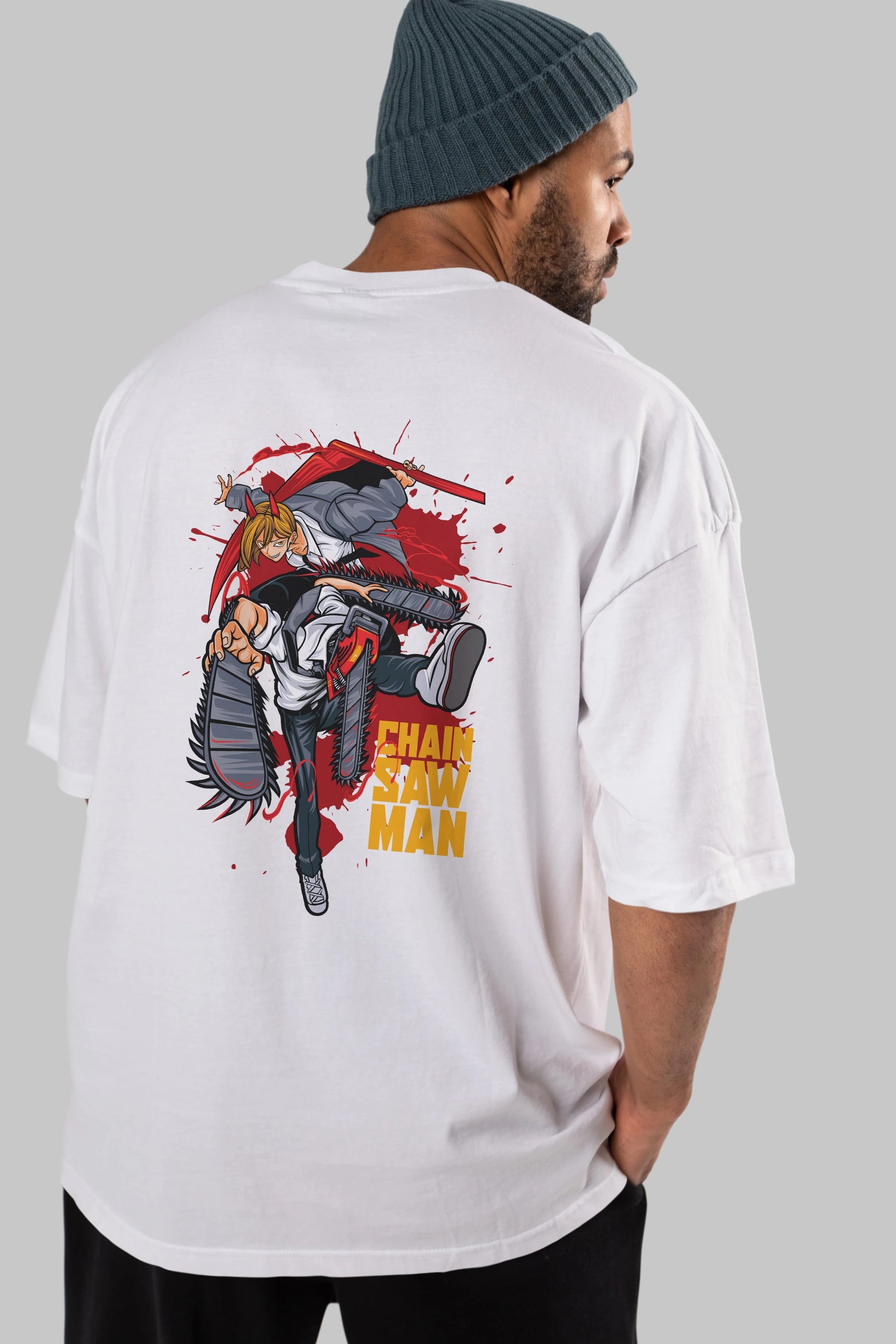 DENJI and POWER Anime Arka Baskılı Oversize t-shirt Erkek Kadın Unisex