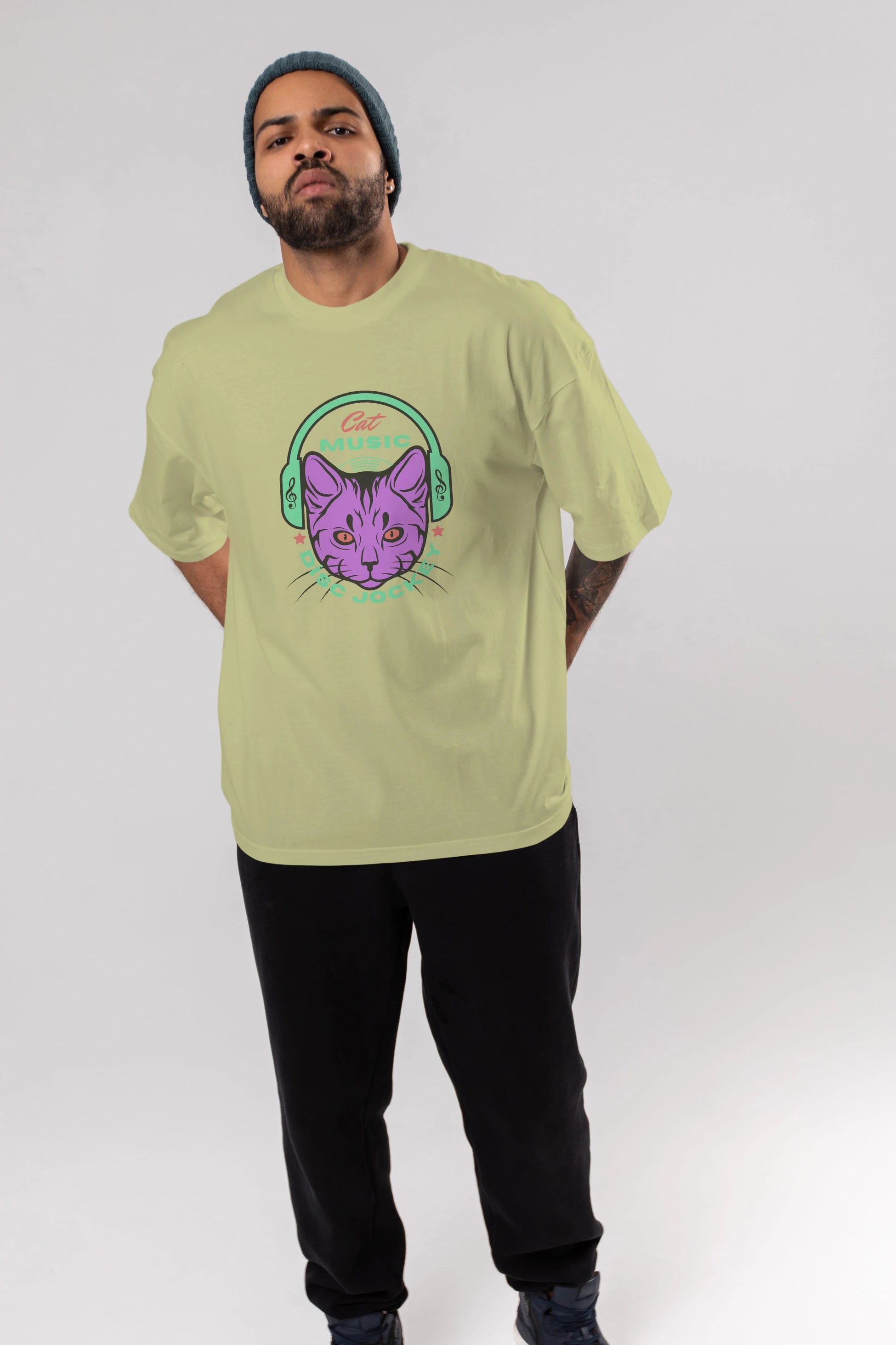 Cat Music Ön Baskılı Oversize t-shirt Erkek Kadın Unisex