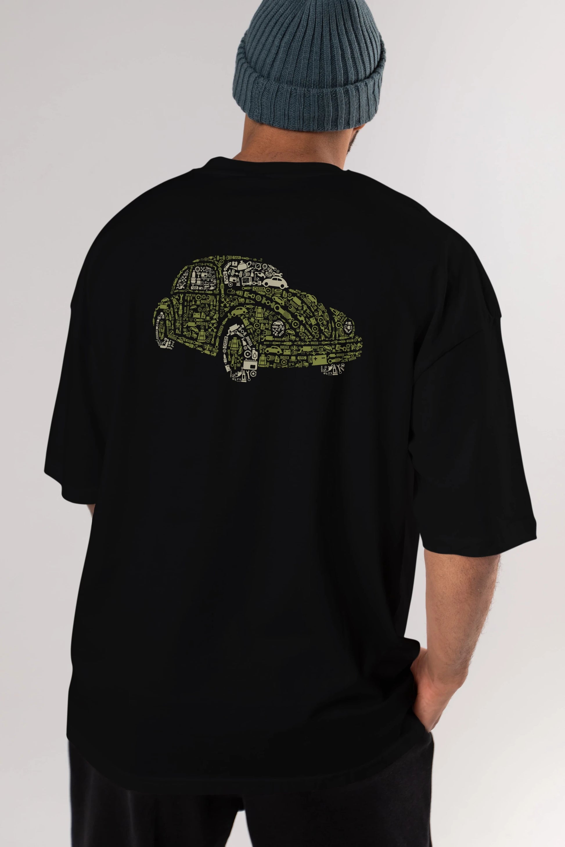 Beetle Arka Baskılı Oversize t-shirt %100 pamuk Erkek Kadın Unisex