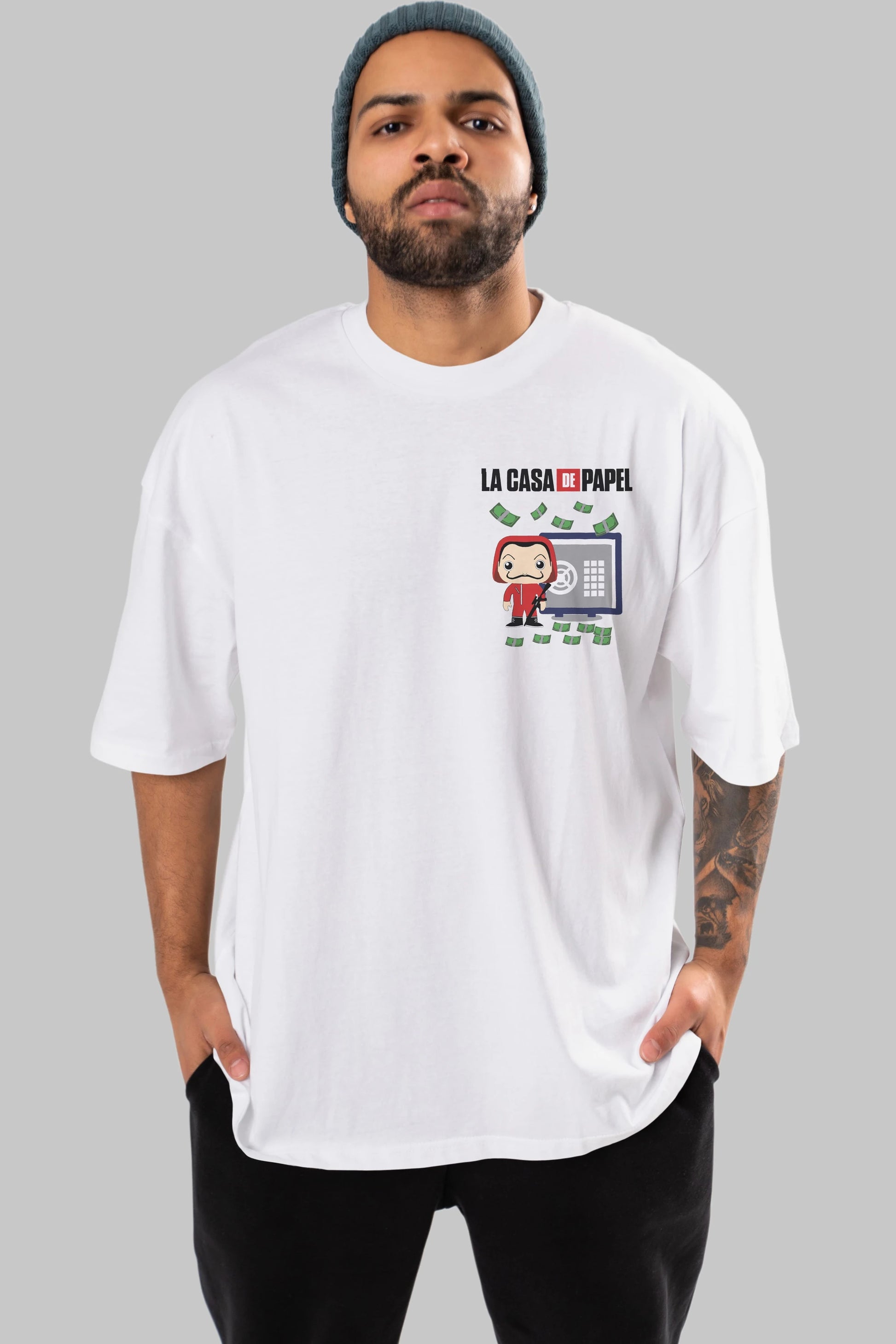 La Casa De Papel (4) Ön Sol Baskılı Oversize t-shirt Erkek Kadın Unisex %100 Pamuk Bisiklet Yaka tişort