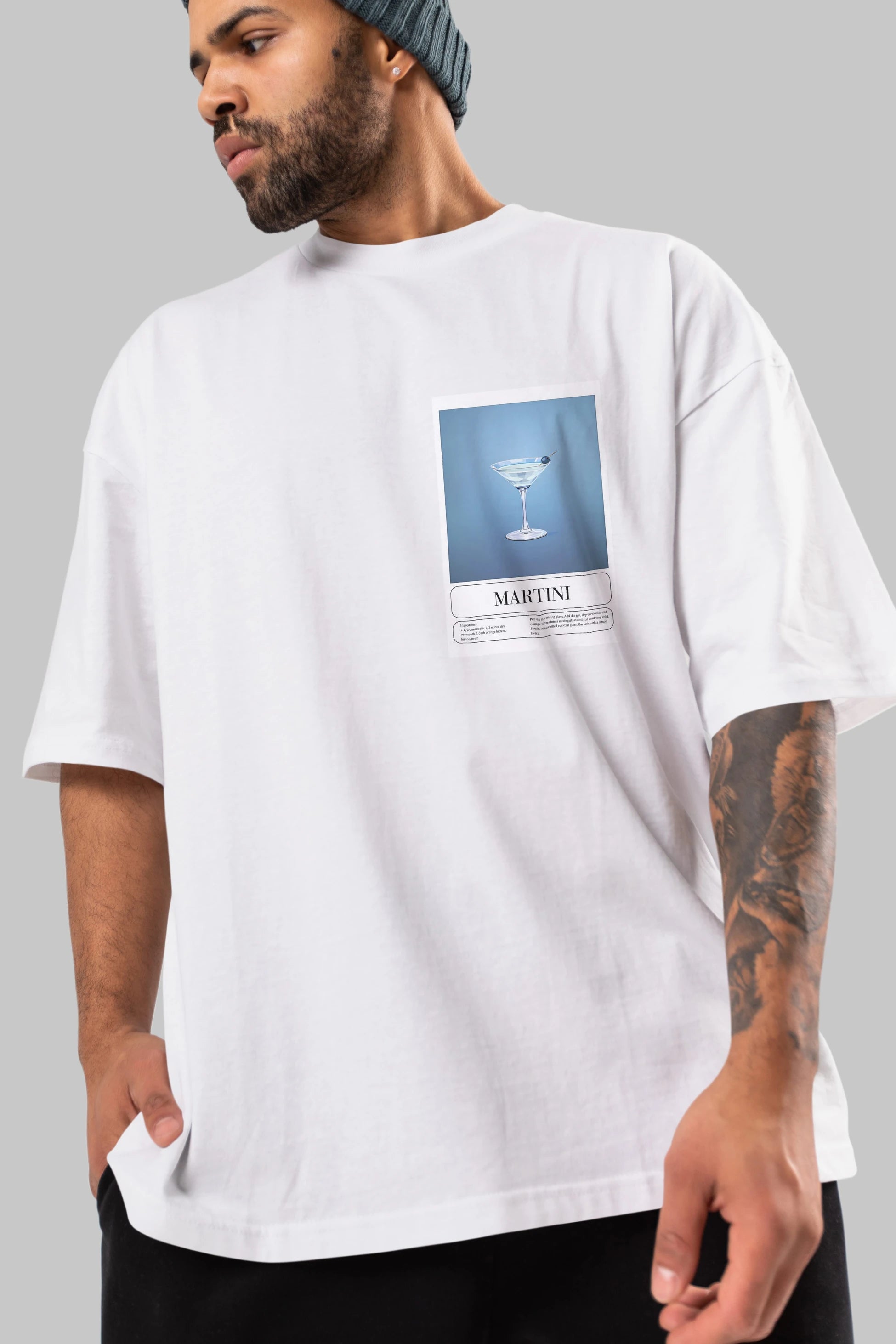 Martini Ön Sol Baskılı Oversize t-shirt Erkek Kadın Unisex %100 Pamuk Bisiklet Yaka tişort