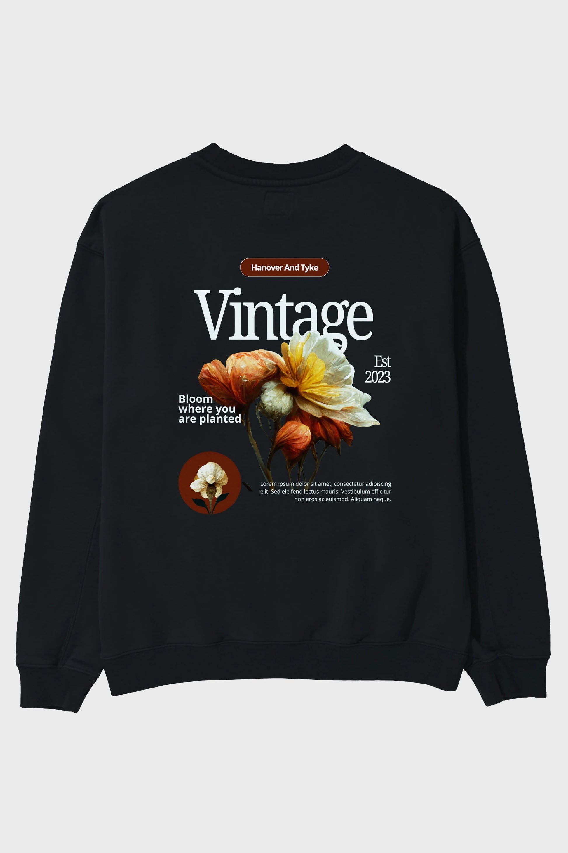 Vintage Çiçek Arka Baskılı Oversize Sweatshirt Erkek Kadın Unisex
