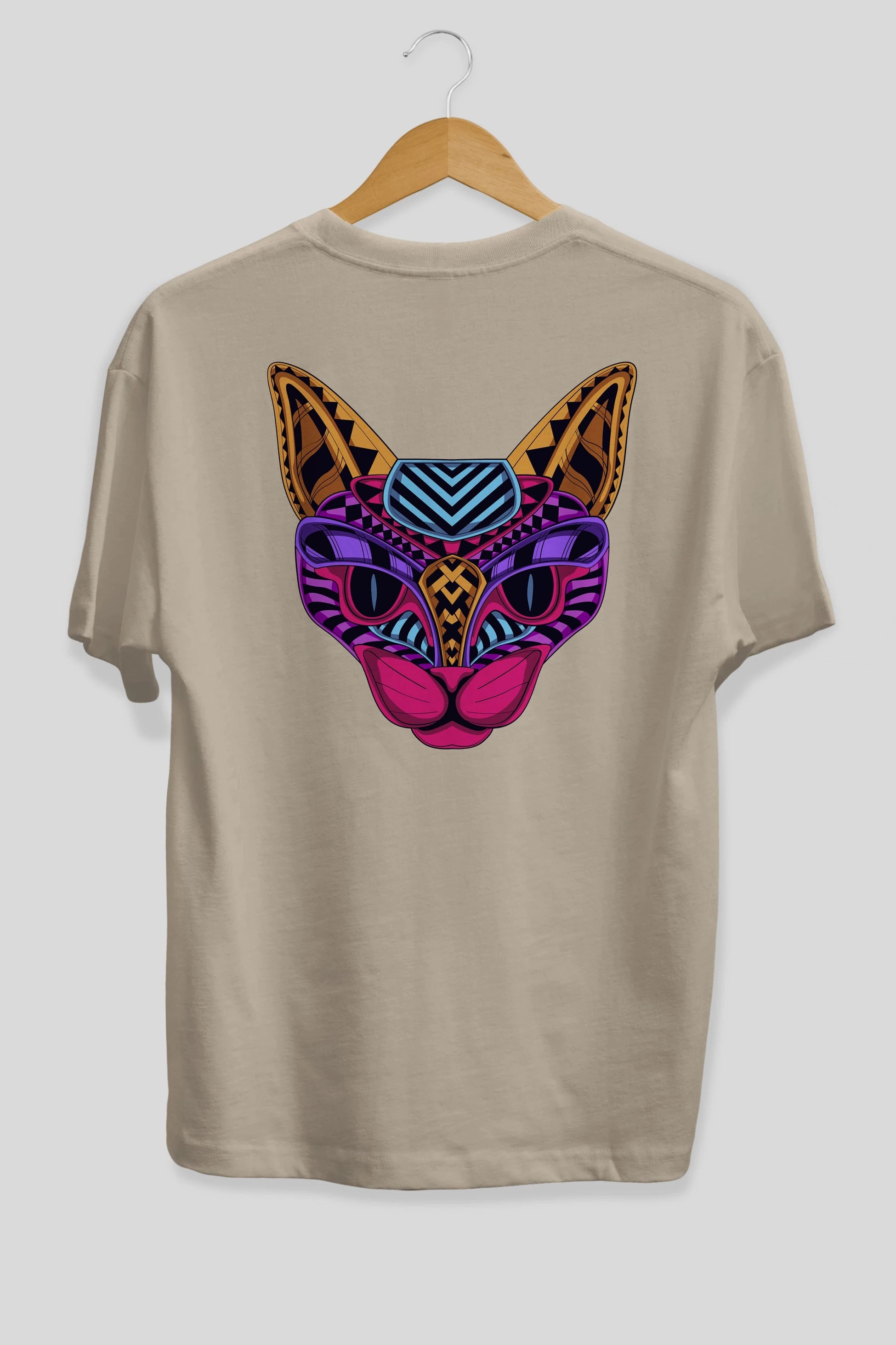 Black Neon Cat Arka Baskılı Oversize t-shirt Erkek Kadın Unisex