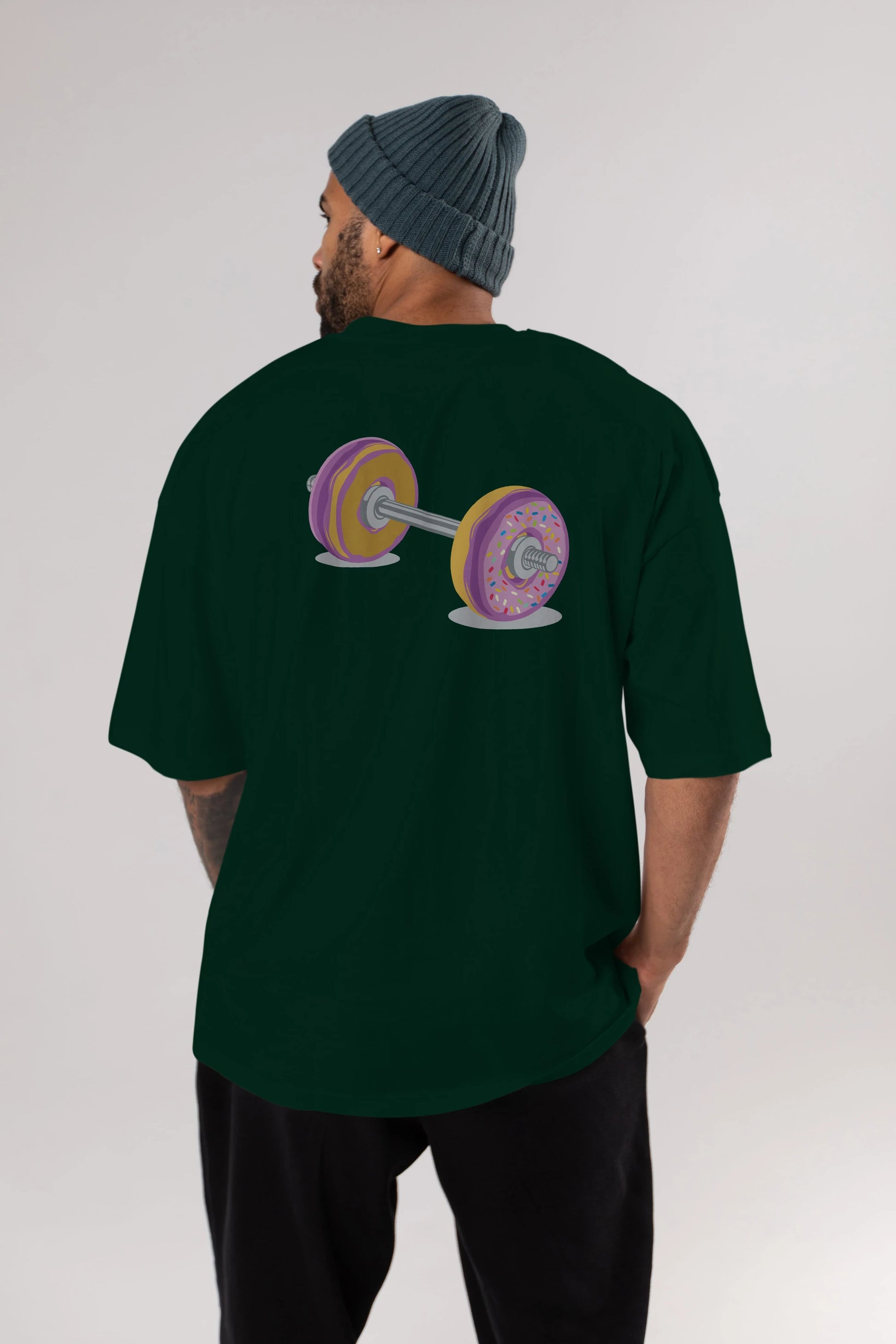 Donut Barbell Arka Baskılı Oversize t-shirt %100 pamuk Erkek Kadın Unisex