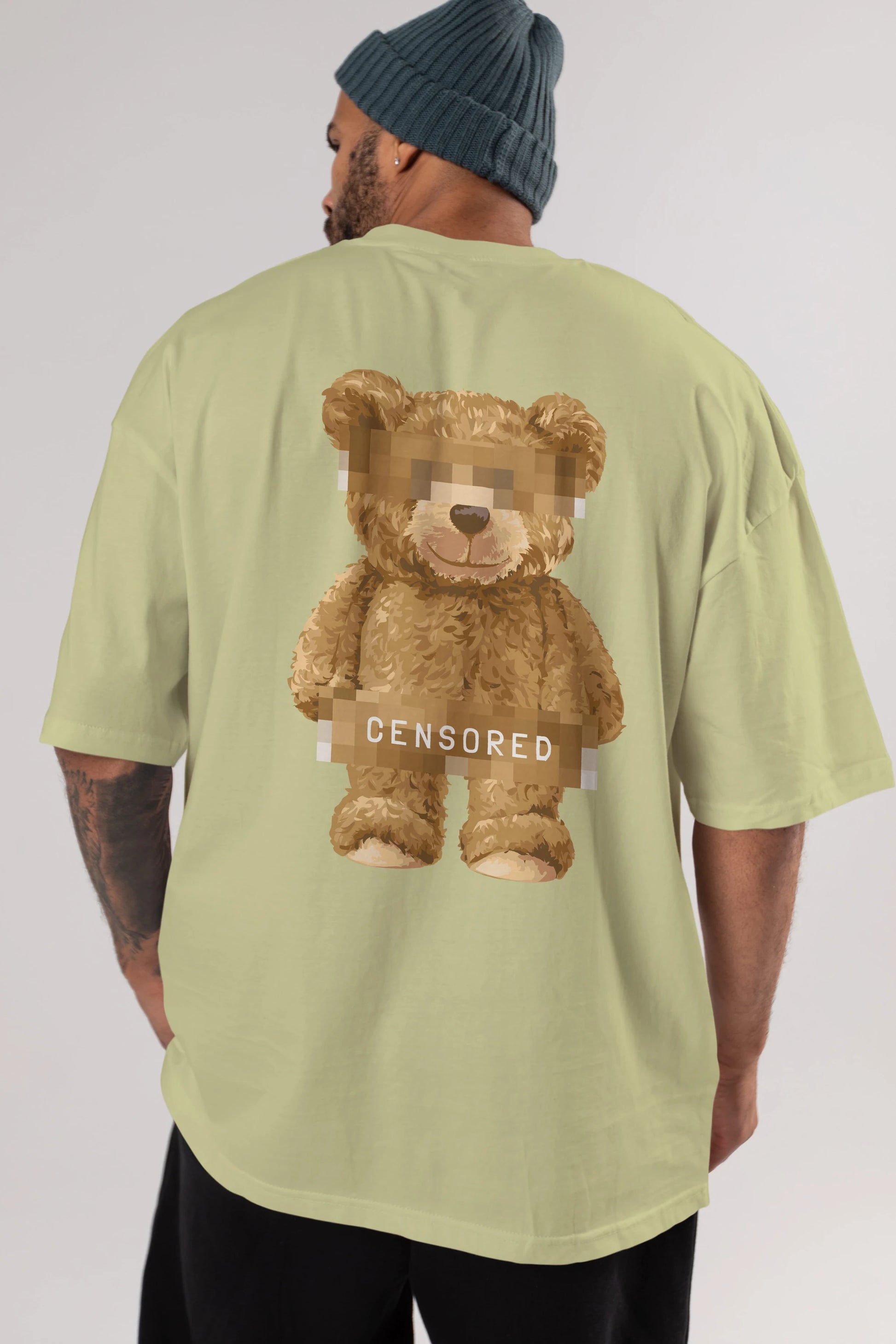 Teddy Bear Censored Arka Baskılı Oversize t-shirt Erkek Kadın Unisex %100 Pamuk