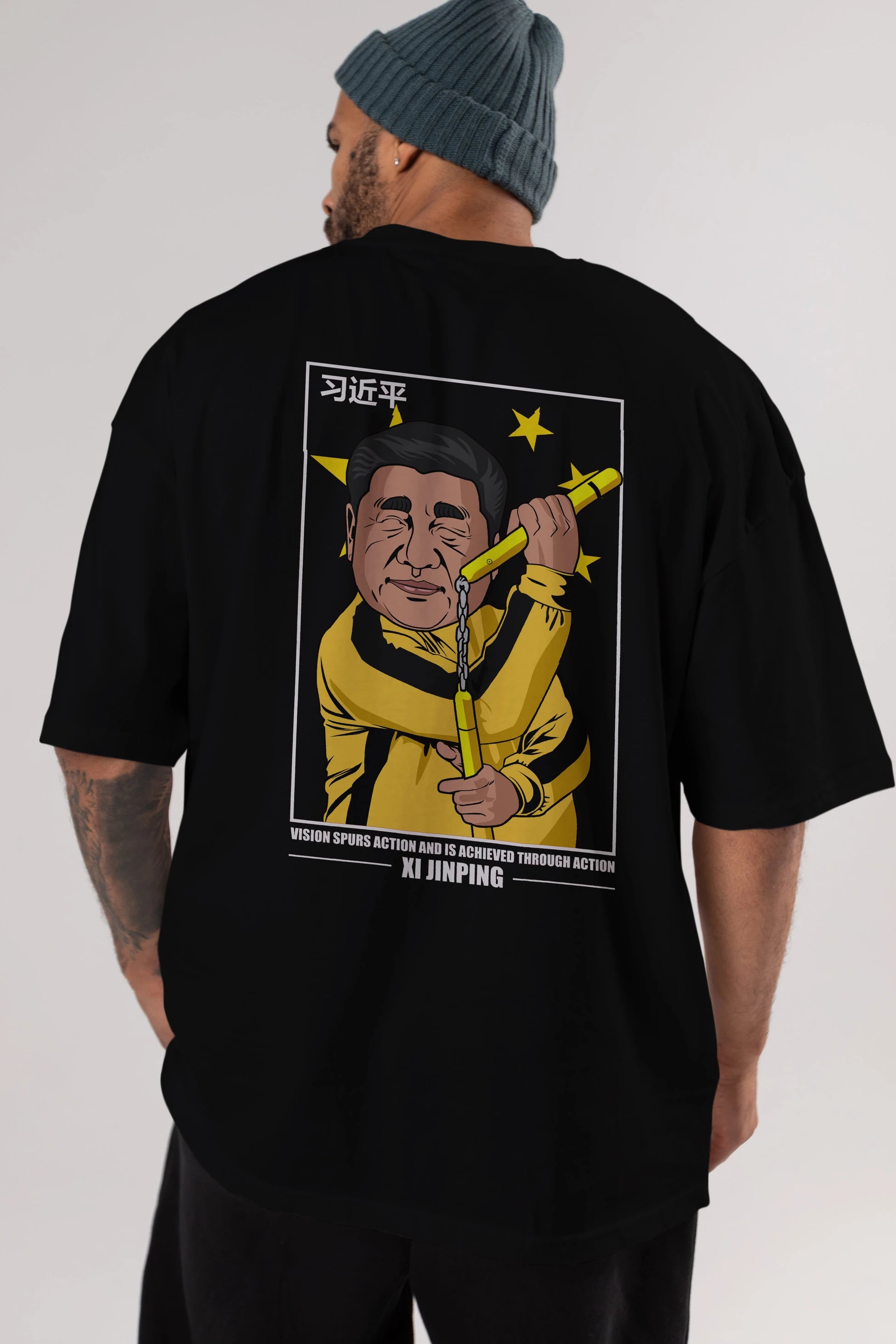 Xi Jinping Bruce Lee Arka Baskılı Oversize t-shirt Erkek Kadın Unisex %100 Pamuk tişort