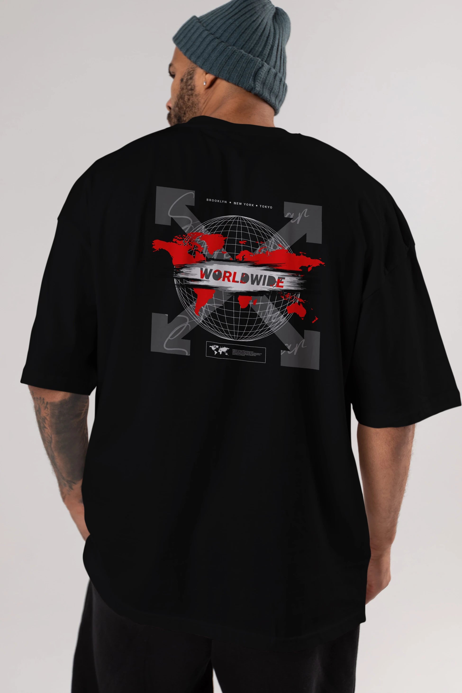 Worldwide Style Arka Baskılı Oversize t-shirt Erkek Kadın Unisex