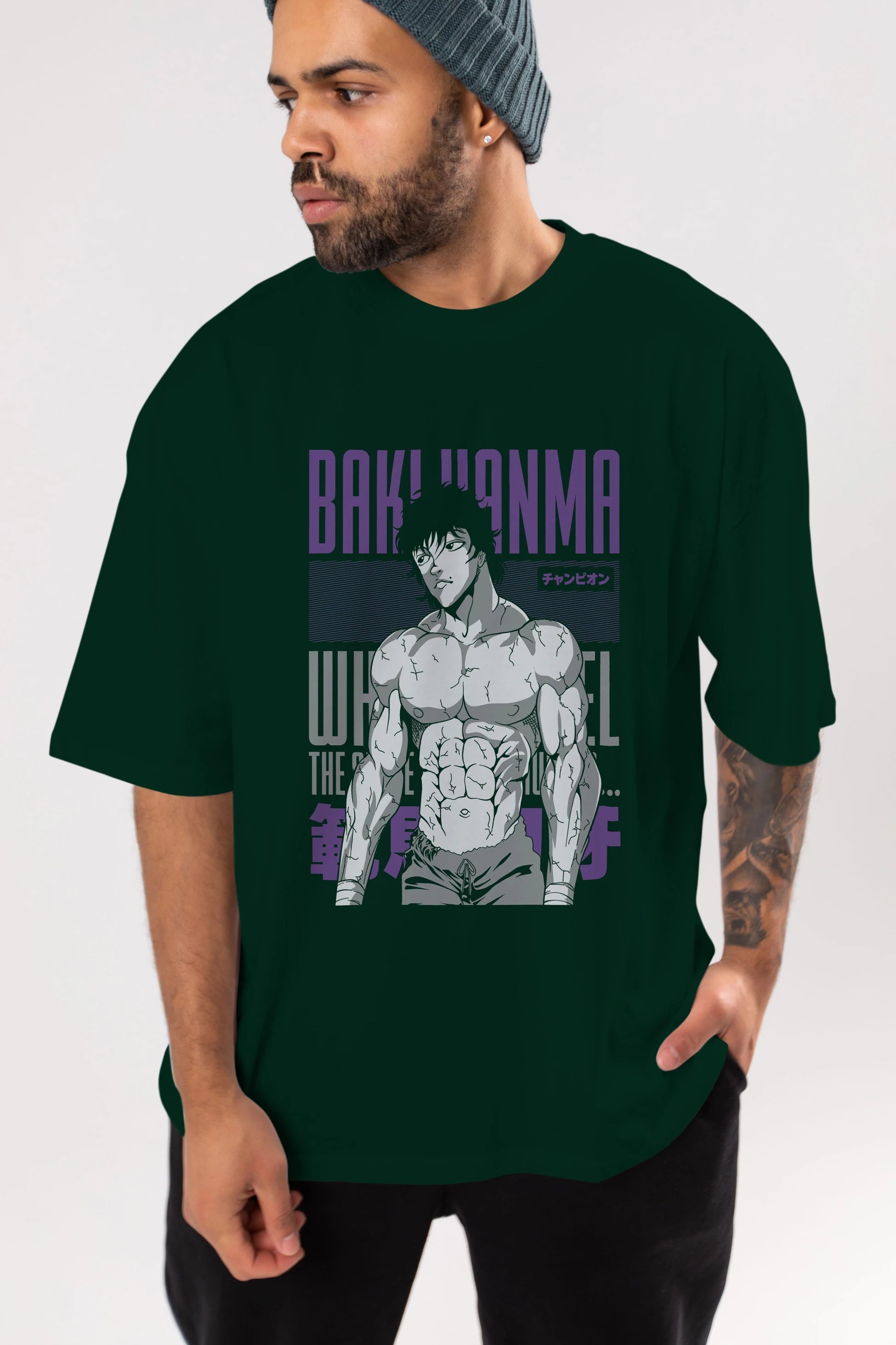 BAKI HANMA (2) Anime Ön Baskılı Oversize t-shirt %100 pamuk Erkek Kadın Unisex