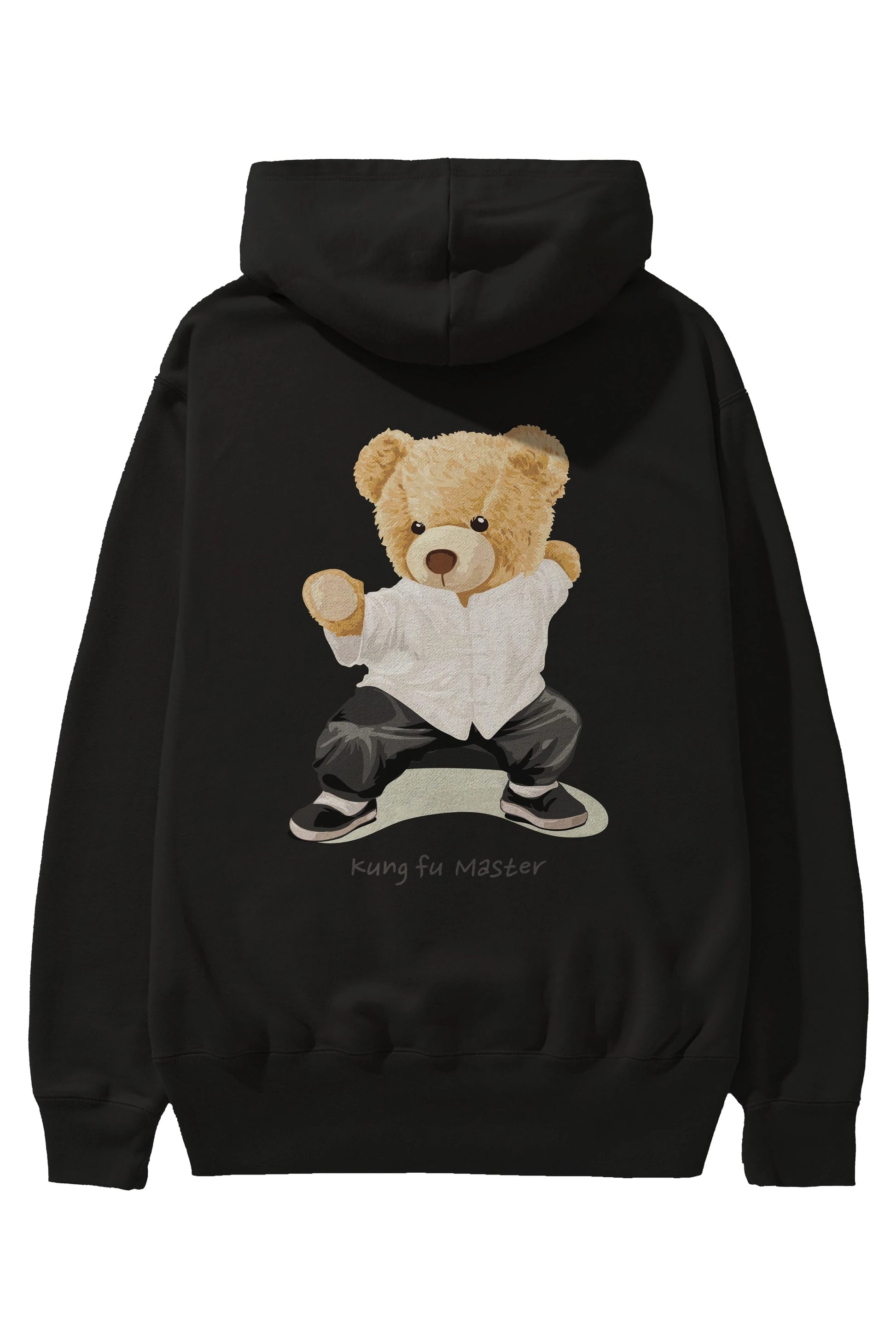 Teddy Bear Kung Fu Master Arka Baskılı Hoodie Oversize Kapüşonlu Sweatshirt Erkek Kadın Unisex