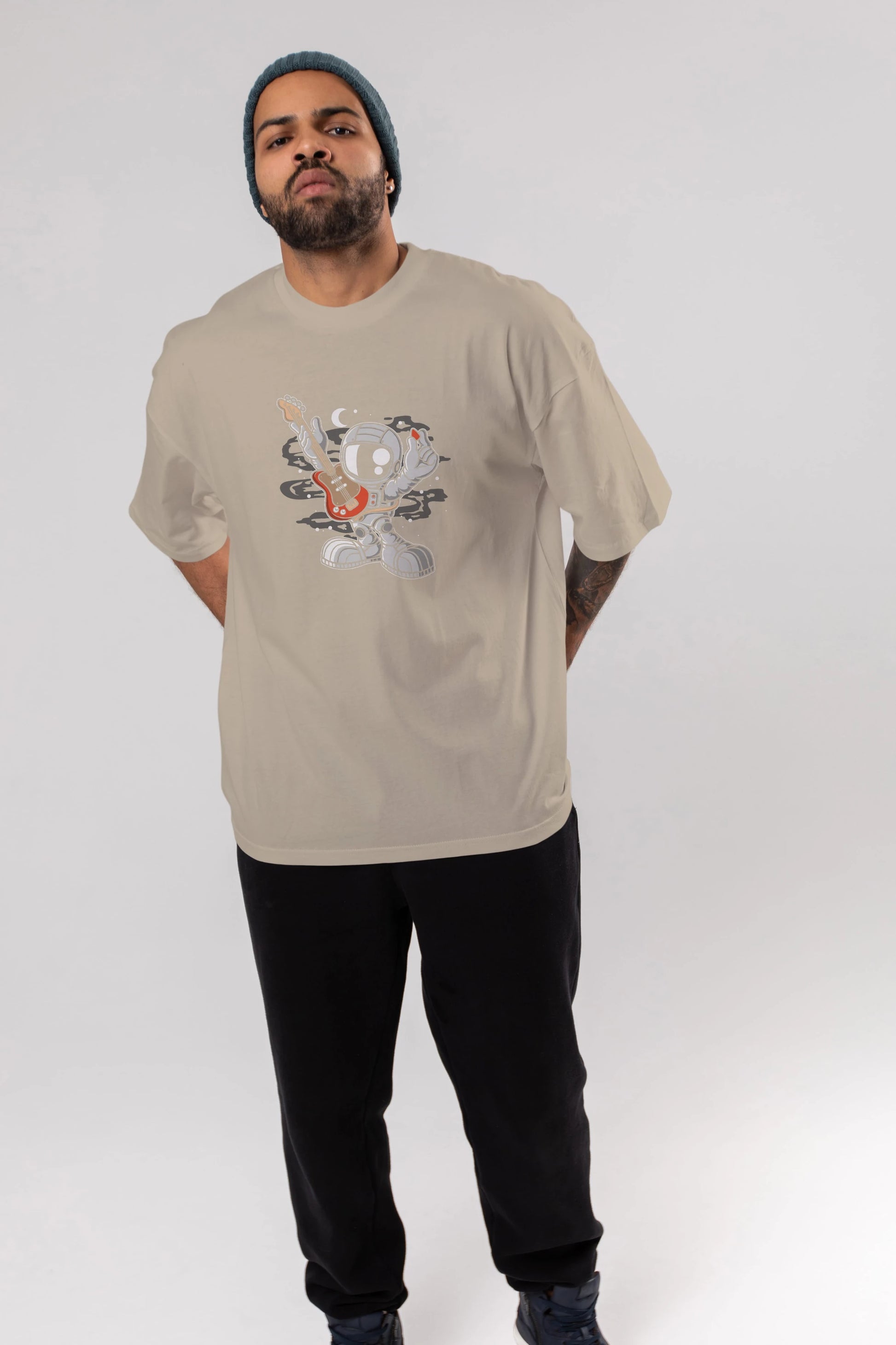 Astronaut Guitar Ön Baskılı Oversize t-shirt Erkek Kadın Unisex