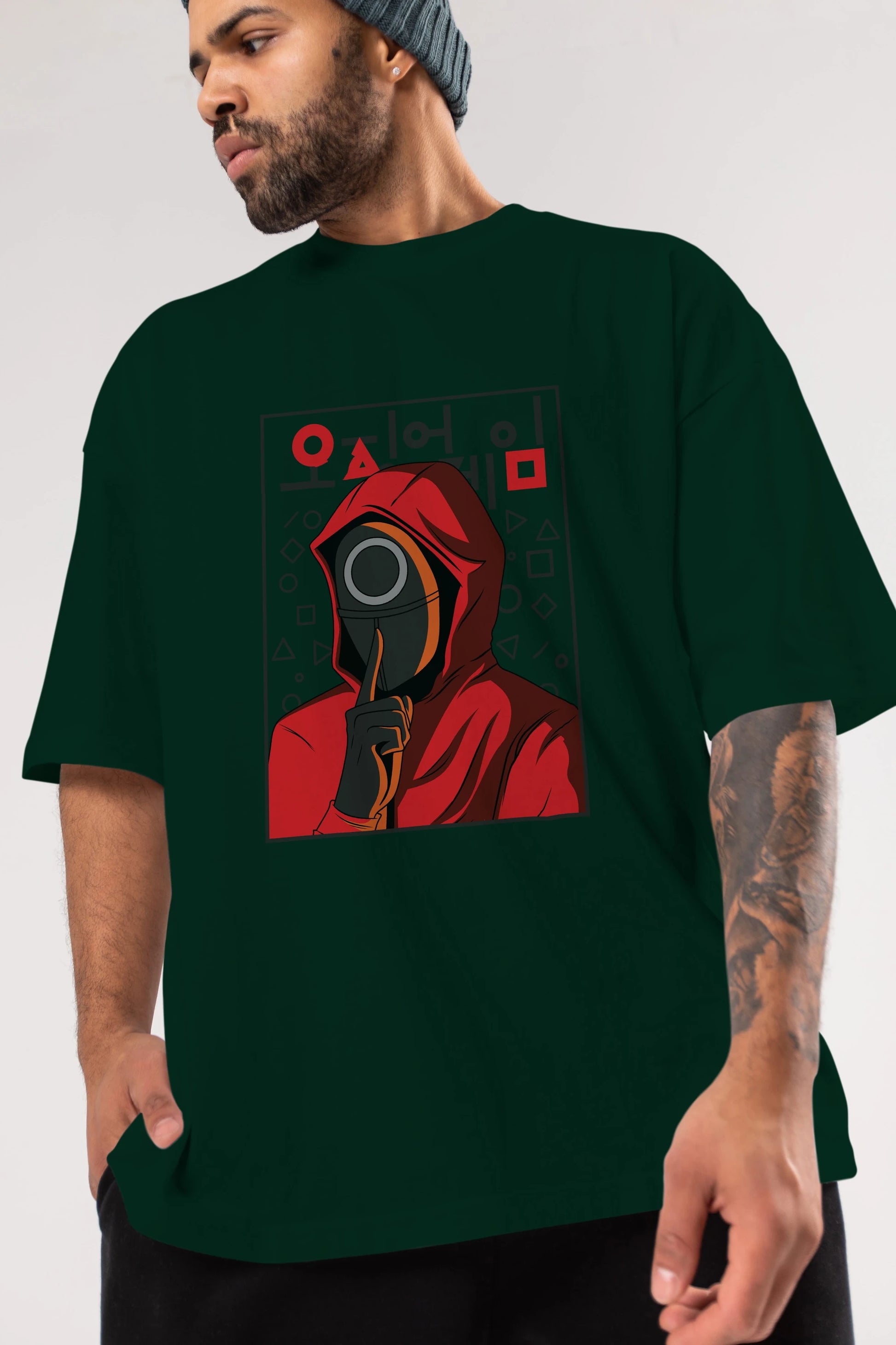 Squid Game (5) Ön Baskılı Oversize t-shirt Erkek Kadın Unisex %100 Pamuk Bisiklet Yaka tişort