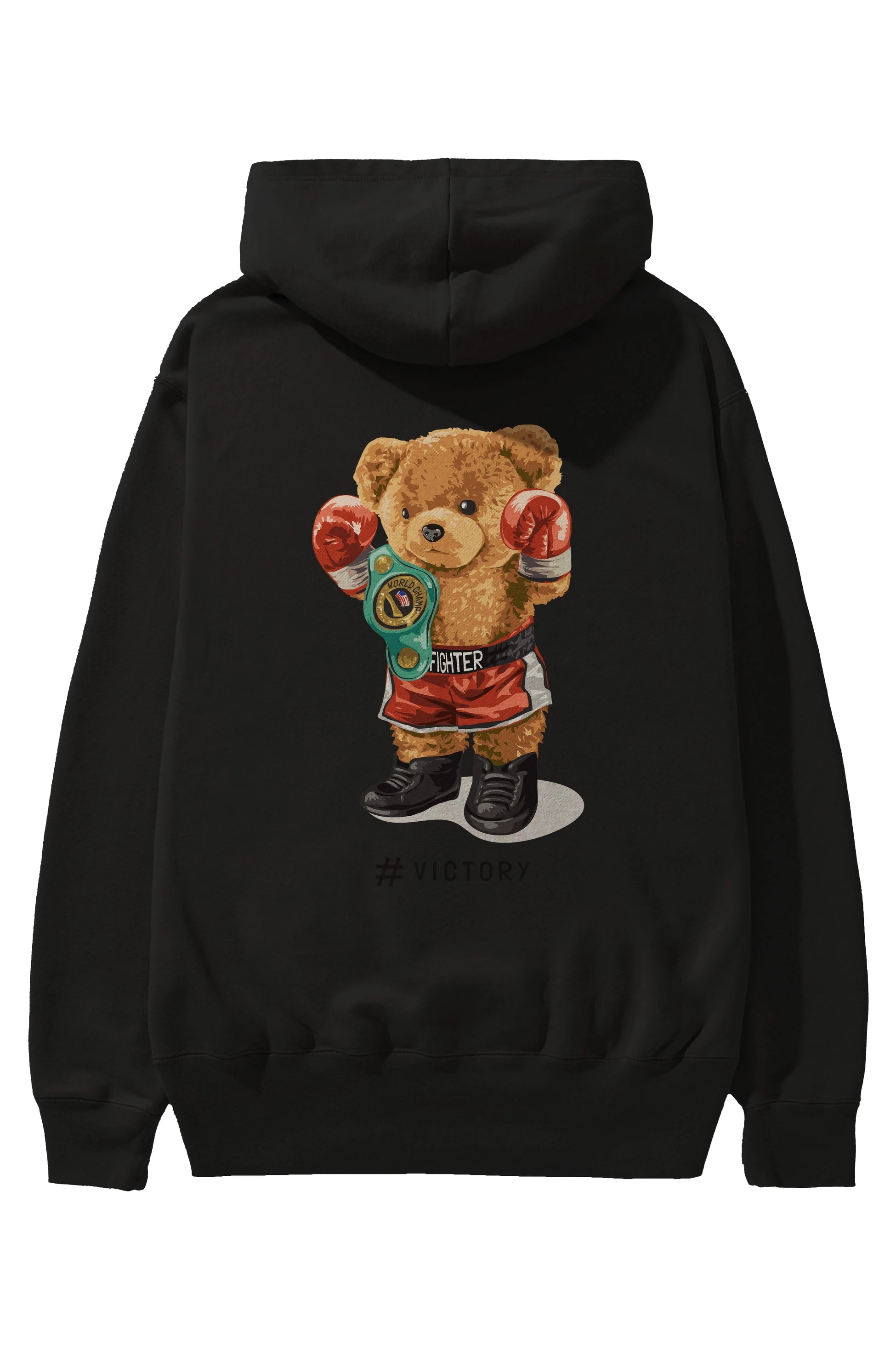 Teddy Bear Victory Arka Baskılı Hoodie Oversize Kapüşonlu Sweatshirt Erkek Kadın Unisex