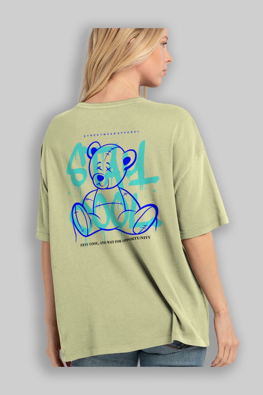 Teddy Bear Stay Cool 2 Arka Baskılı Oversize t-shirt Erkek Kadın Unisex