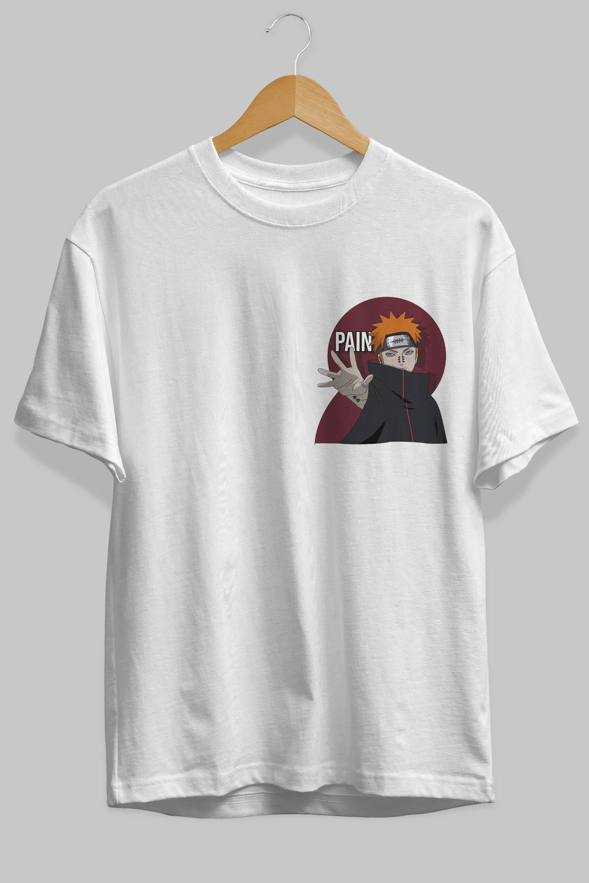 PAIN NARUTO Ön Sol Baskılı Oversize t-shirt Erkek Kadın Unisex %100 Pamuk Bisiklet Yaka tişort