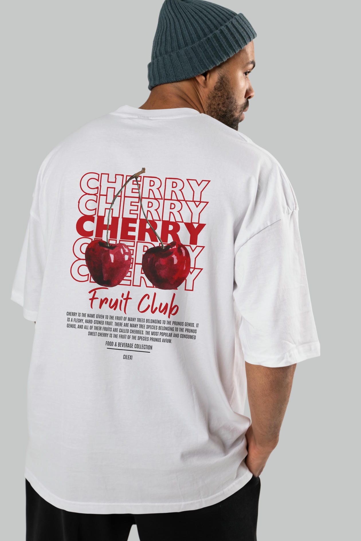 Cherry Arka Baskılı Oversize t-shirt Erkek Kadın Pamuk Bisiklet Yaka tişort