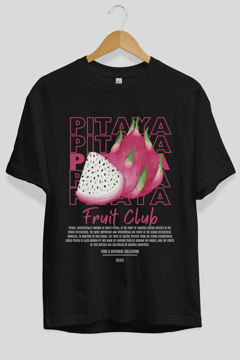 Pitaya Ön Baskılı Oversize t-shirt Erkek Kadın Pamuk Bisiklet Yaka tişort