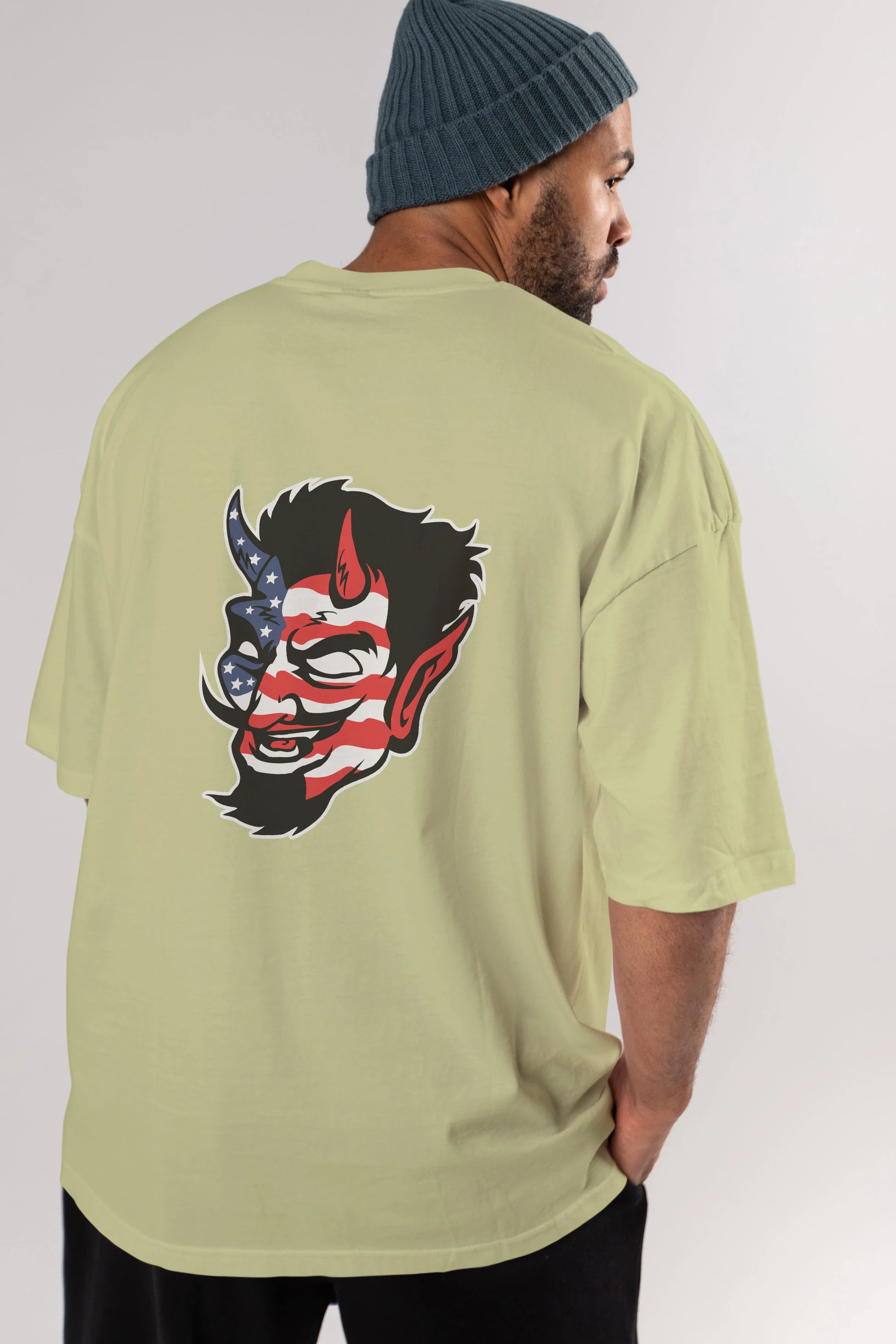 American Devil Arka Baskılı Oversize t-shirt Erkek Kadın Unisex %100 Pamuk tişort