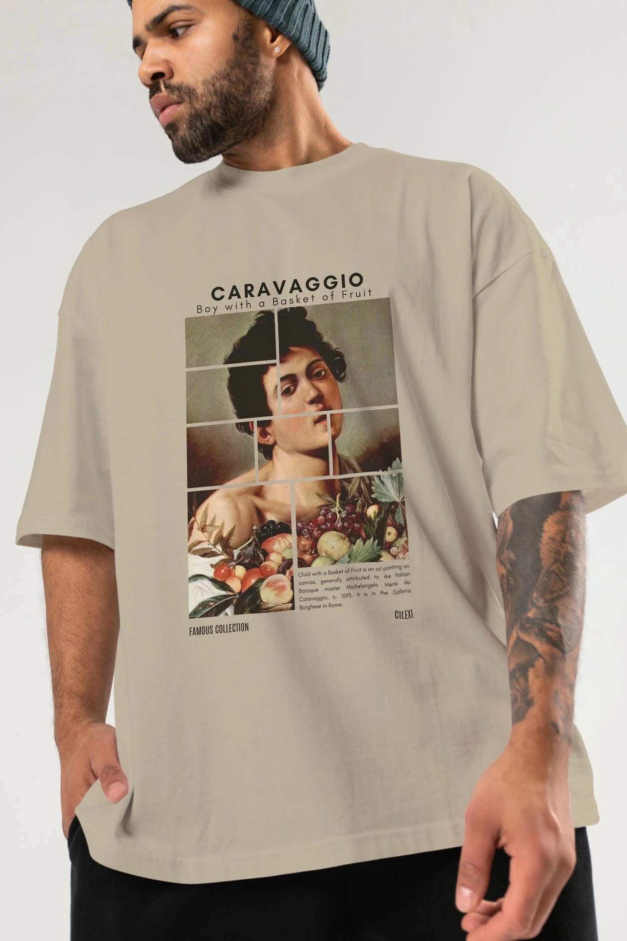Caravaggio Boy ön Baskılı Oversize t-shirt Erkek Kadın Bisiklet Yaka Pamuk tişort