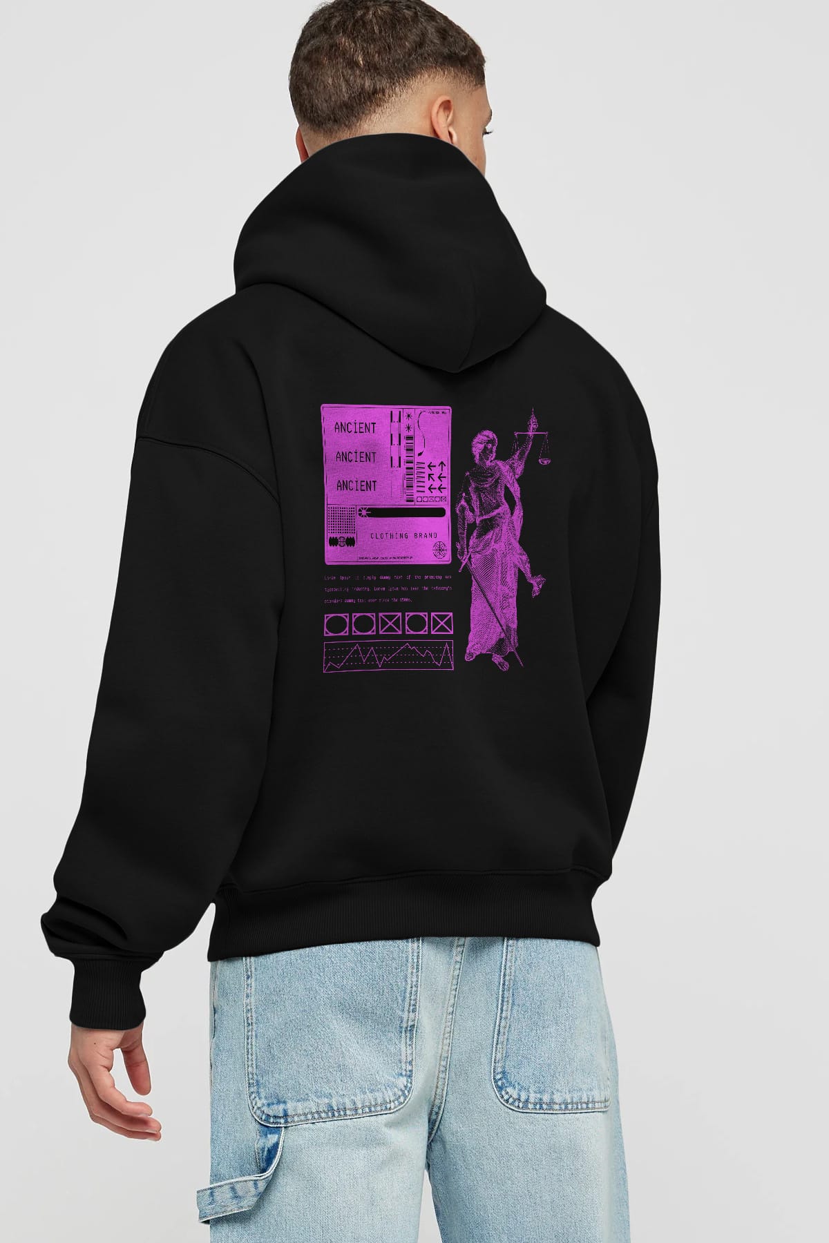 Ancient Streetwear Arka Baskılı Oversize Hoodie Kapüşonlu Sweatshirt Erkek Kadın Unisex