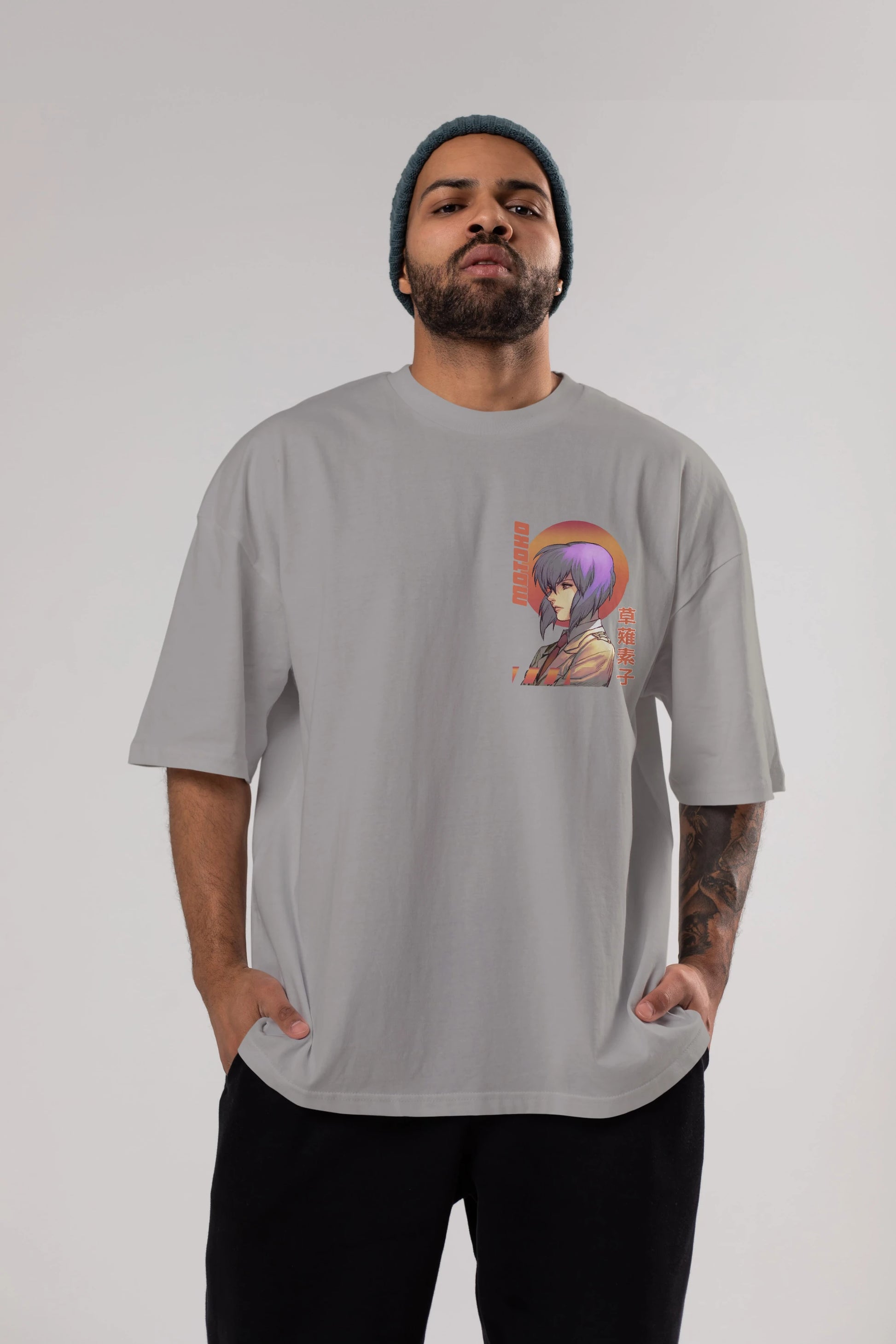 Motoko Kusanagi 10 Ön Sol Baskılı Oversize t-shirt Erkek Kadın Unisex %100 Pamuk Bisiklet Yaka tişort