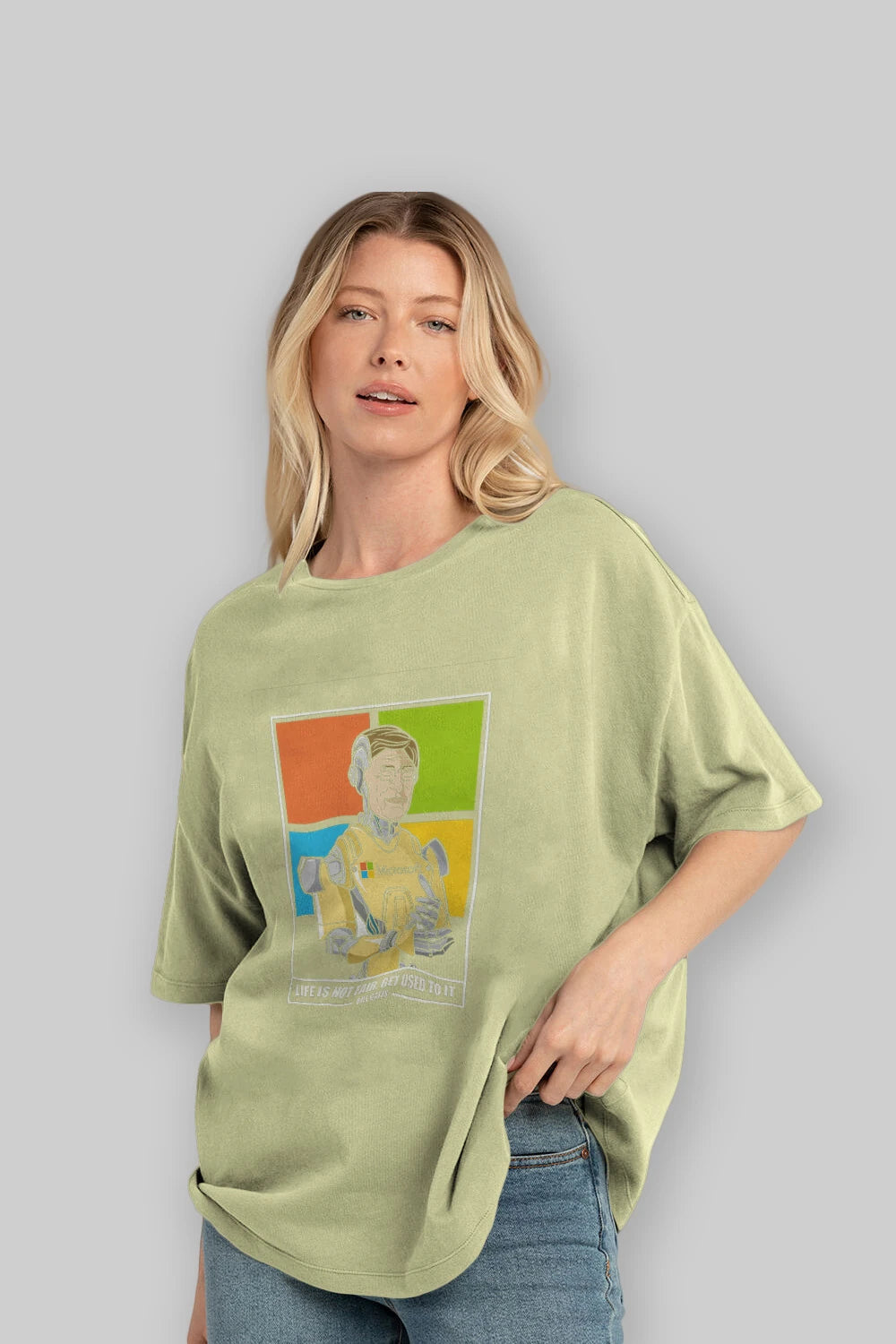 Bill Gates Robot Human Ön Baskılı Oversize t-shirt Erkek Kadın Unisex %100 Pamuk tişort
