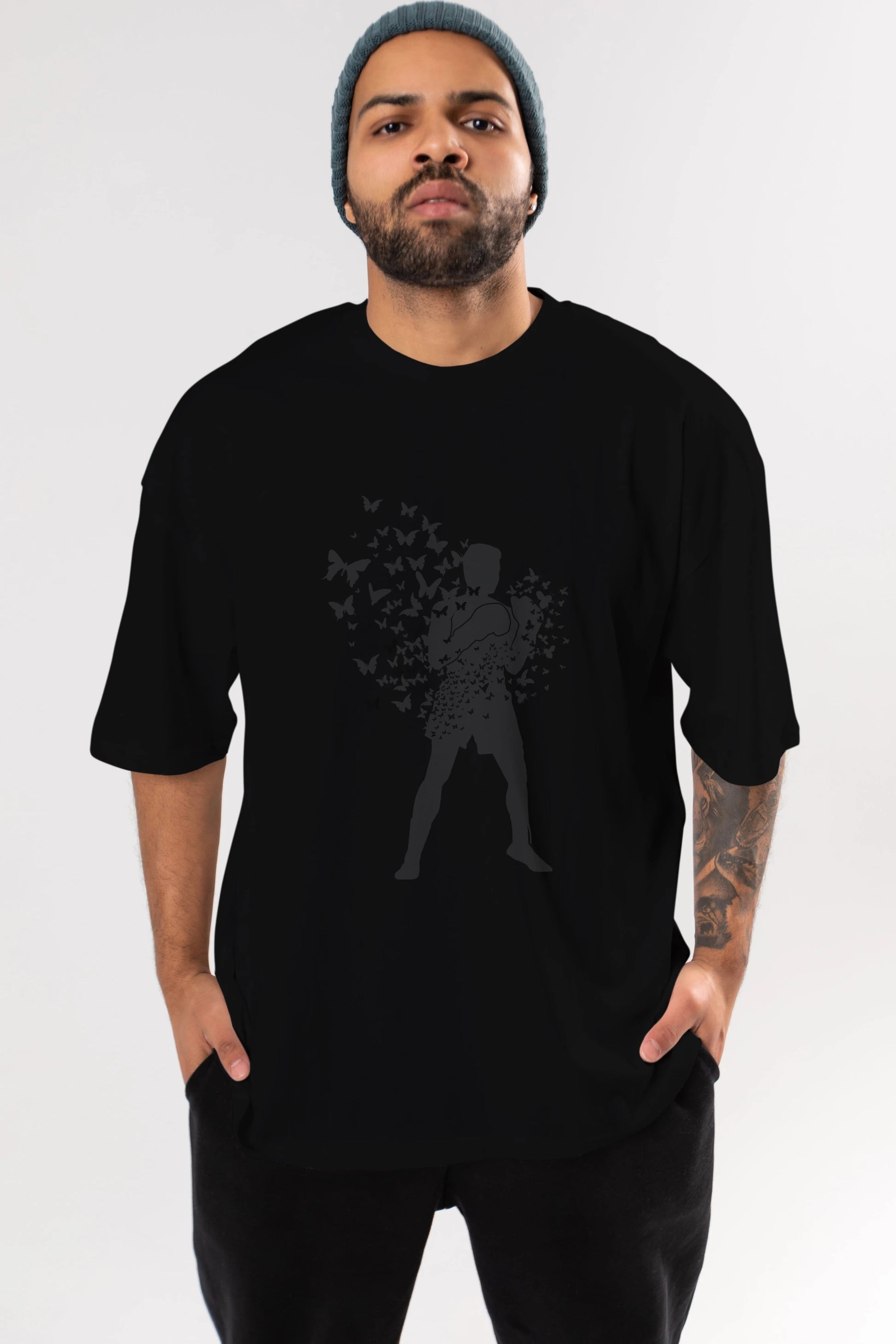 Float Like Butterfly Sting Like Bee Ön Baskılı Oversize t-shirt %100 pamuk Erkek Kadın Unisex
