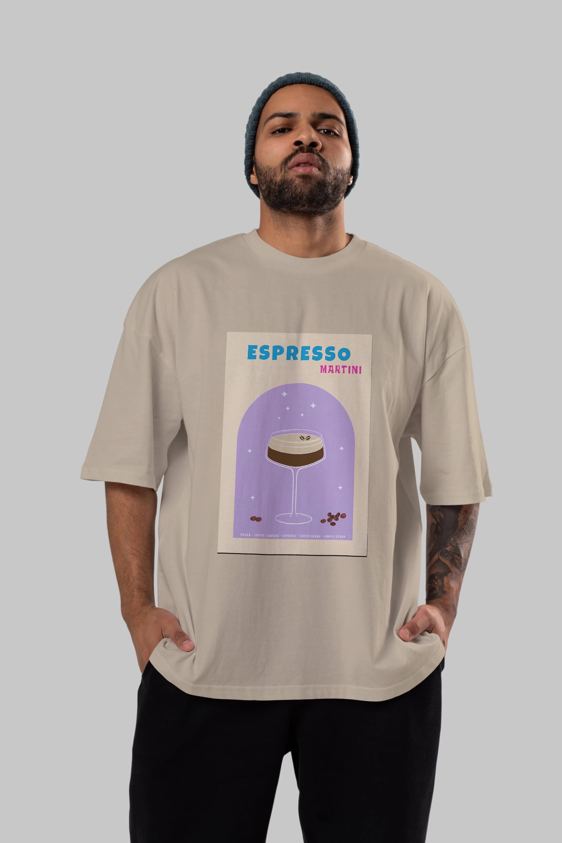 Espresso Martini 5 Ön Baskılı Oversize t-shirt Erkek Kadın Unisex %100 Pamuk Bisiklet Yaka tişort