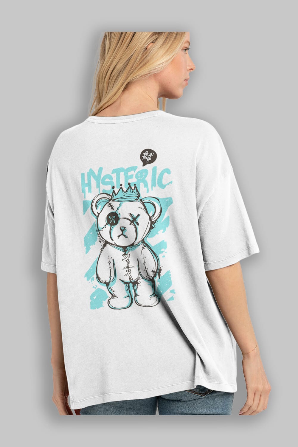 Hysteric Bear Arka Baskılı Oversize t-shirt Erkek Kadın Unisex