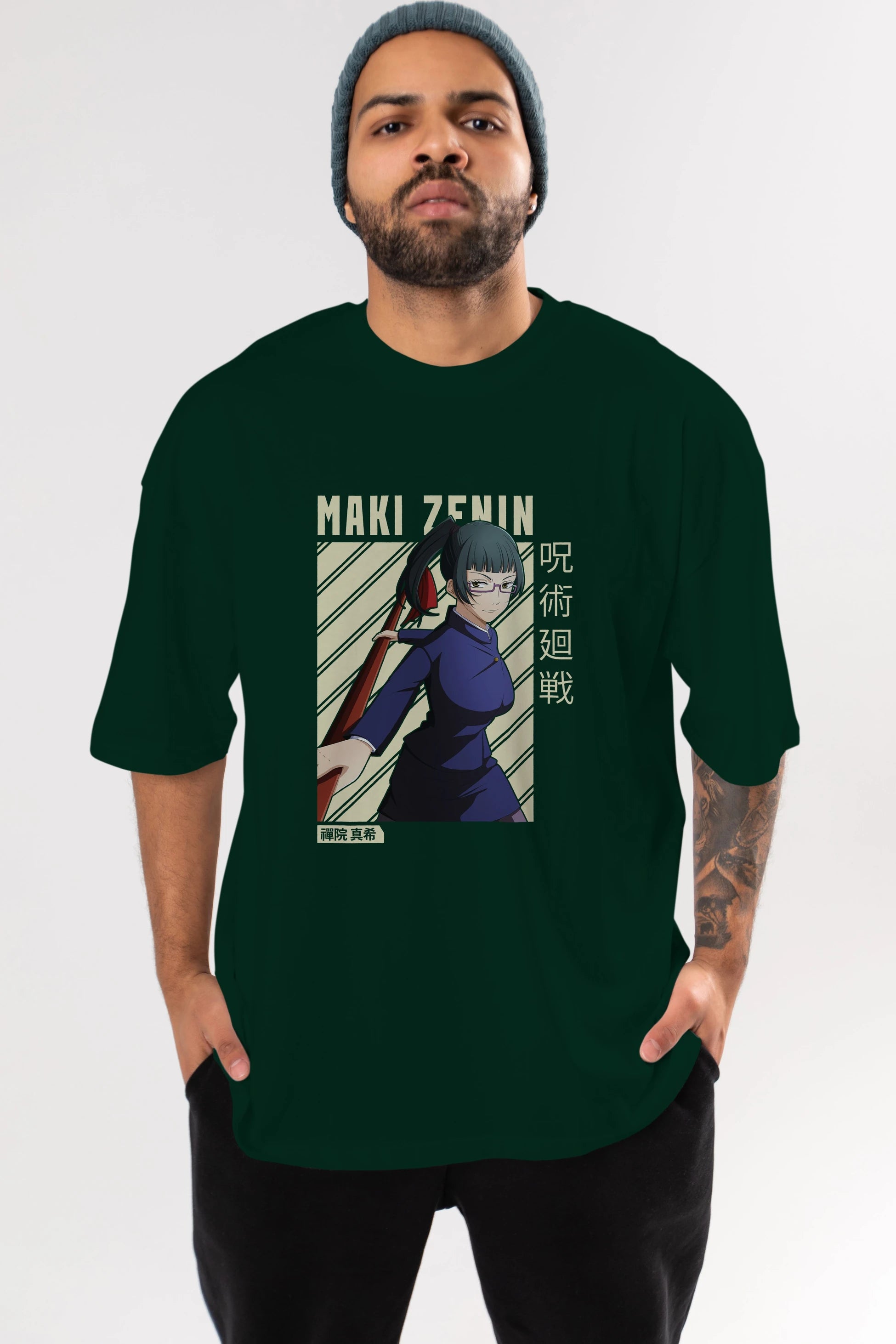 Maki Zenin CHAİNSAWMAN Anime Ön Baskılı Oversize t-shirt %100 pamuk Erkek Kadın Unisex