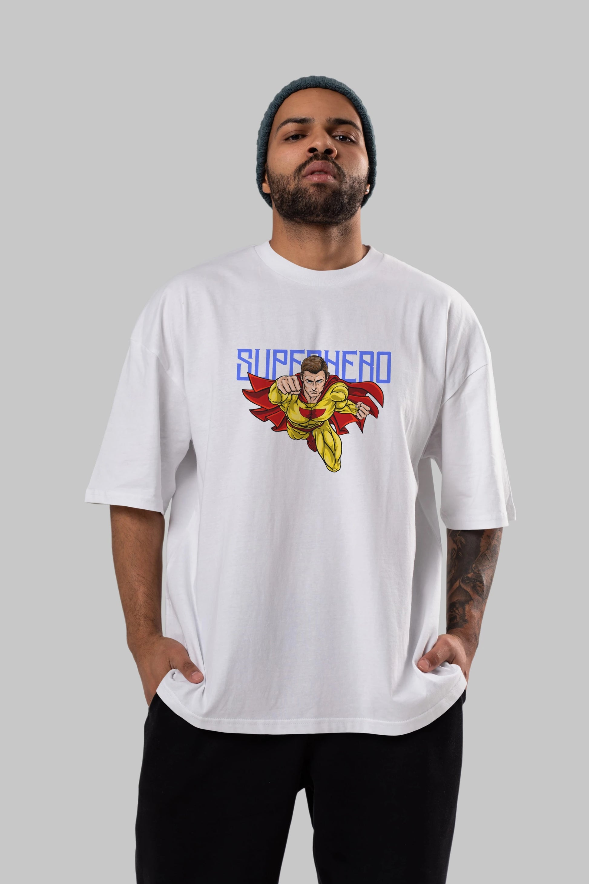 Super Hero Ön Baskılı Oversize t-shirt Erkek Kadın Unisex