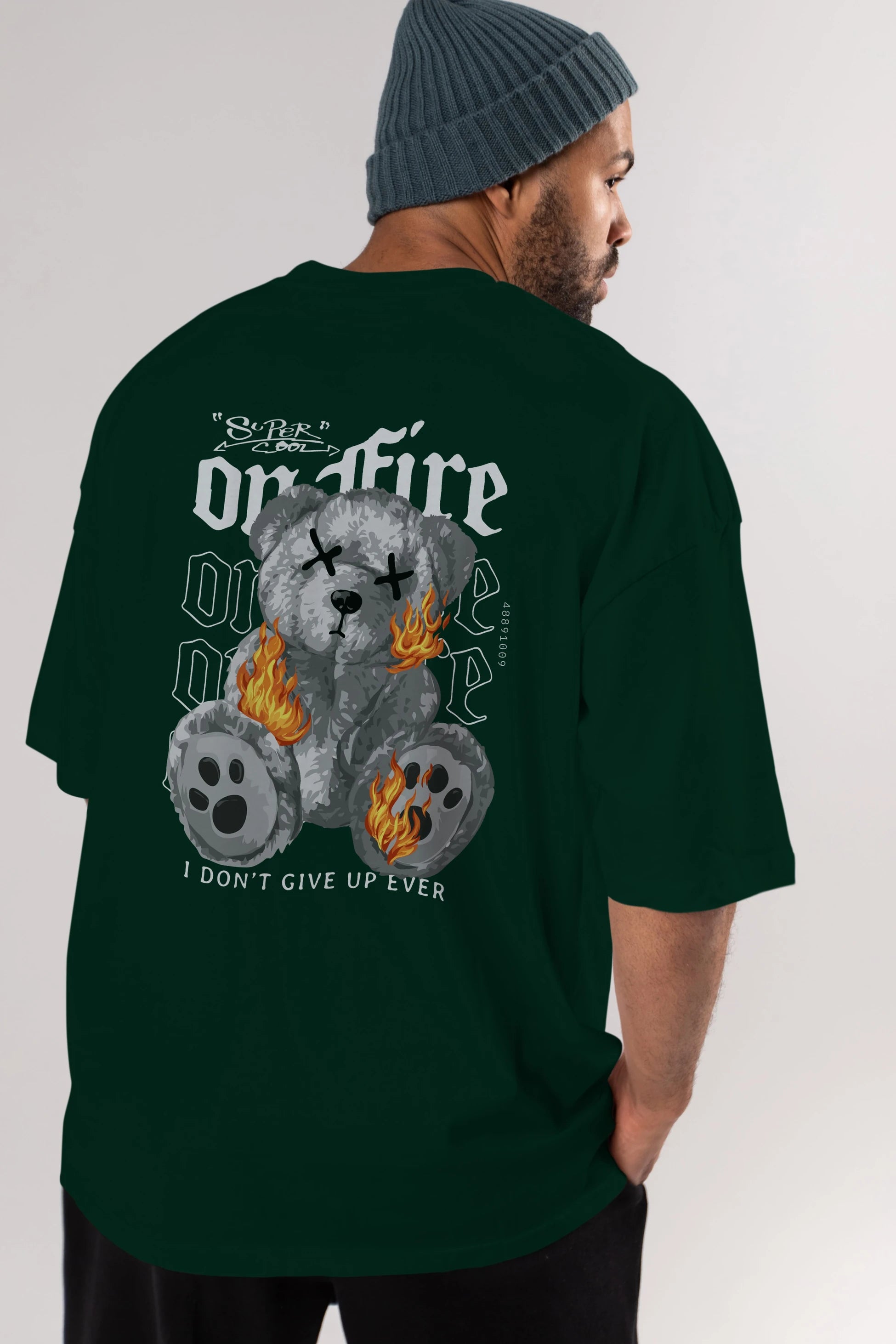 Teddy Bear On Fire Arka Baskılı Oversize t-shirt Erkek Kadın Unisex
