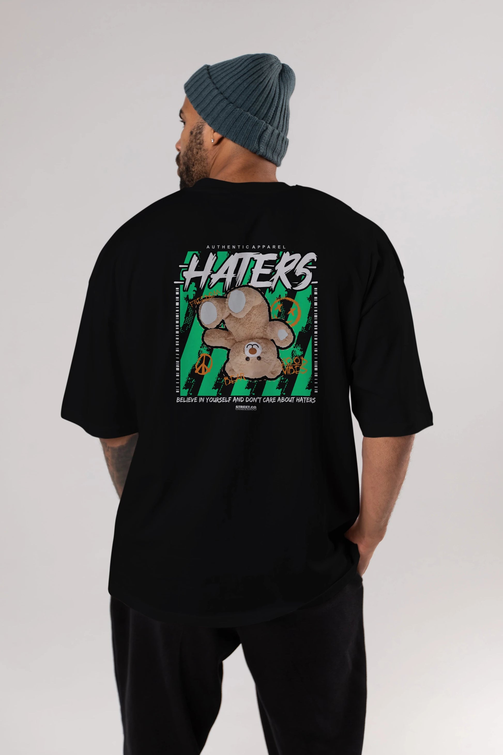 Haters Bear Arka Baskılı Oversize t-shirt Erkek Kadın Unisex