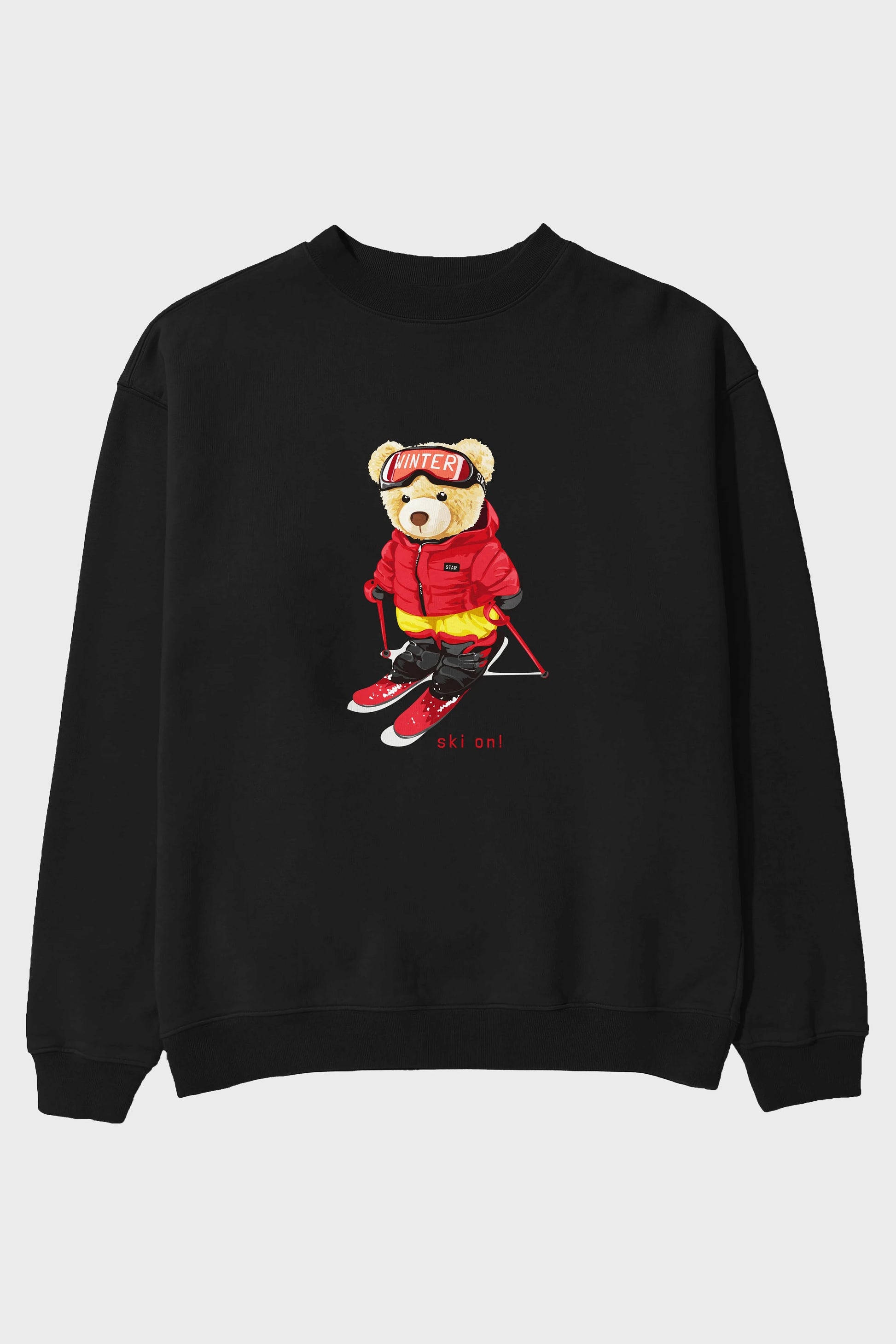 Teddy Bear Ski On Ön Baskılı Oversize Sweatshirt Erkek Kadın Unisex