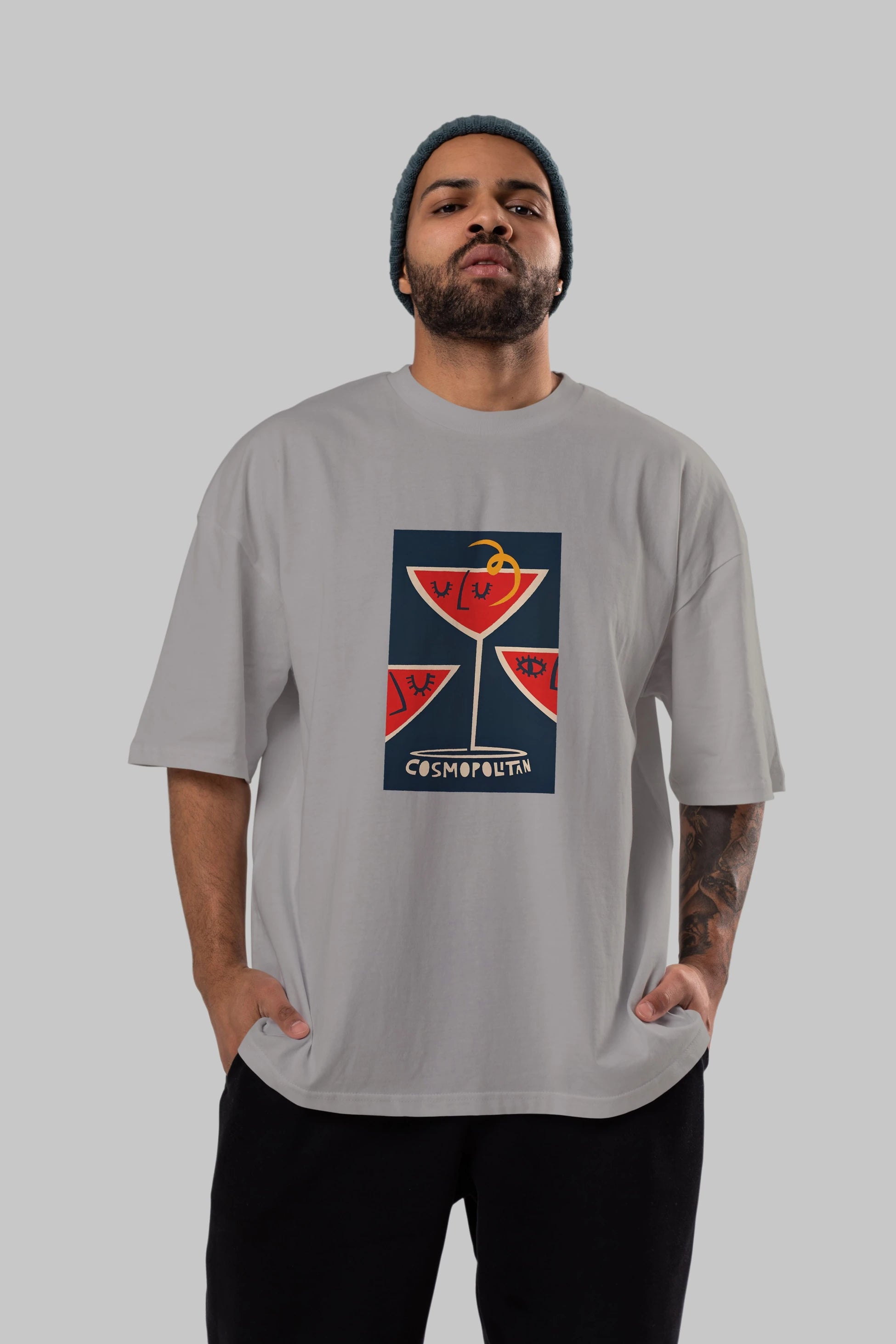 Cosmopolitan 4 Ön Baskılı Oversize t-shirt Erkek Kadın Unisex %100 Pamuk Bisiklet Yaka tişort