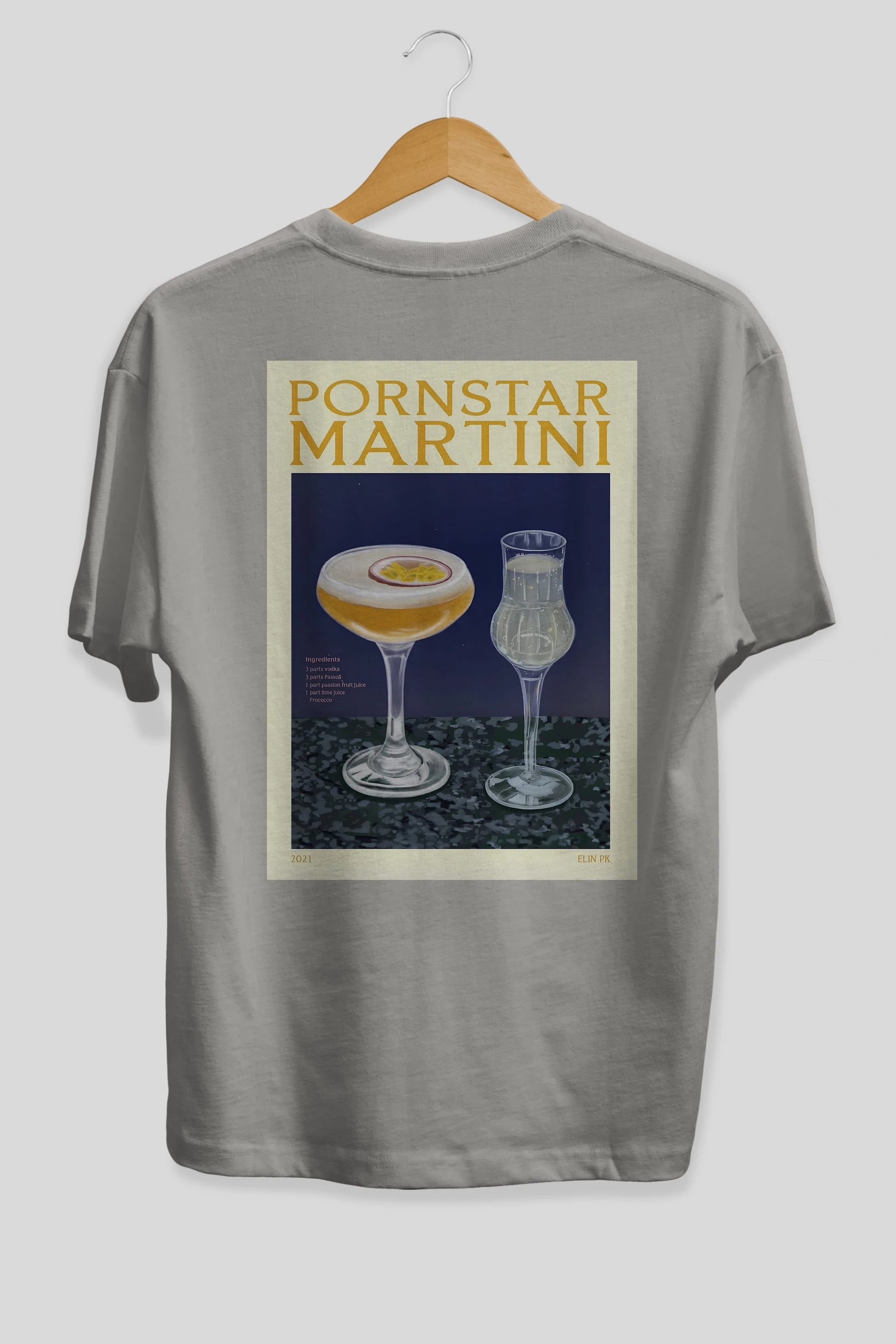 P.rnstar Martini Arka Baskılı Oversize t-shirt Erkek Kadın Unisex %100 Pamuk Bisiklet Yaka tişort