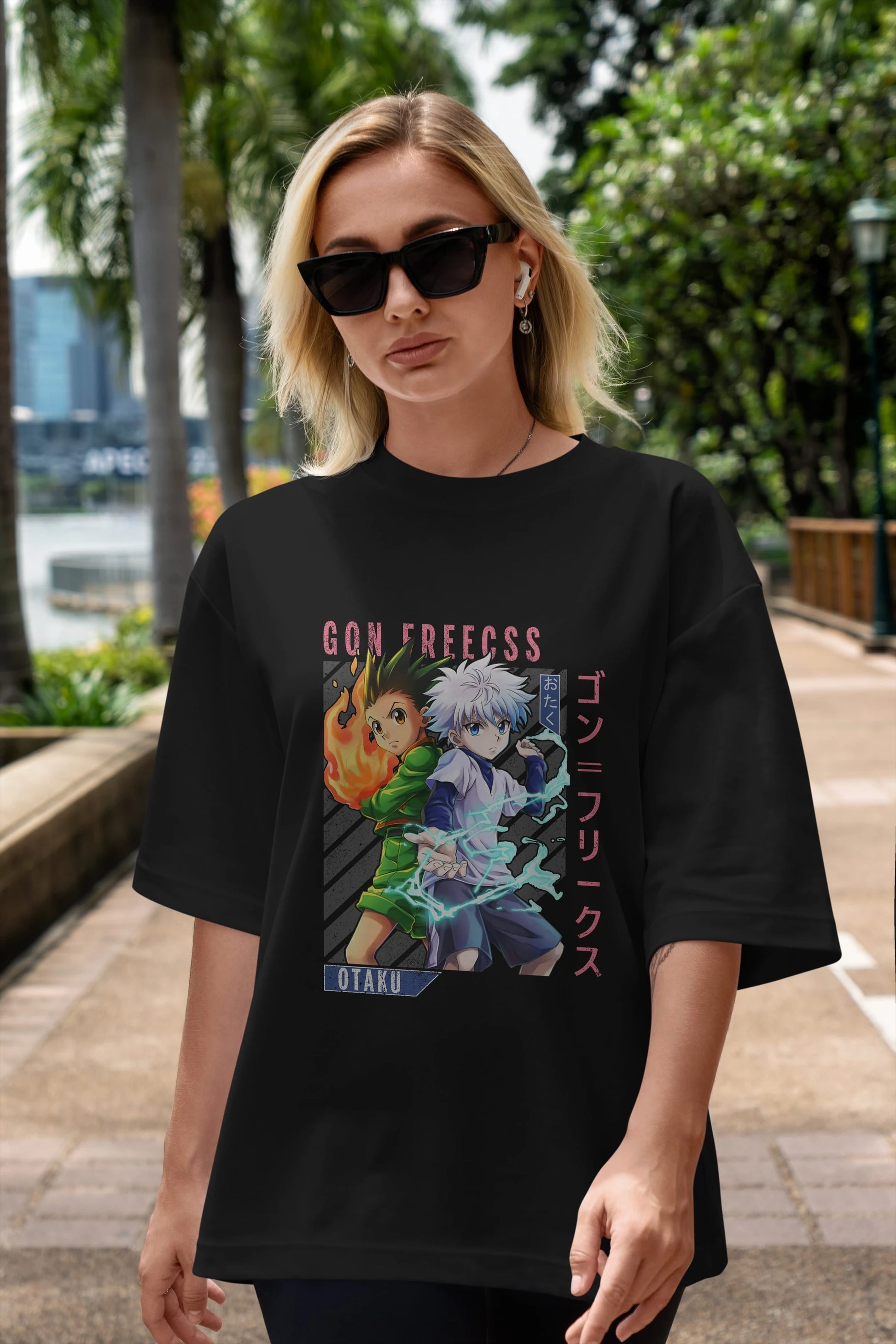 Gon Freecss HUNTER X HUNTER 1 Anime Ön Baskılı Oversize t-shirt %100 pamuk Erkek Kadın Unisex