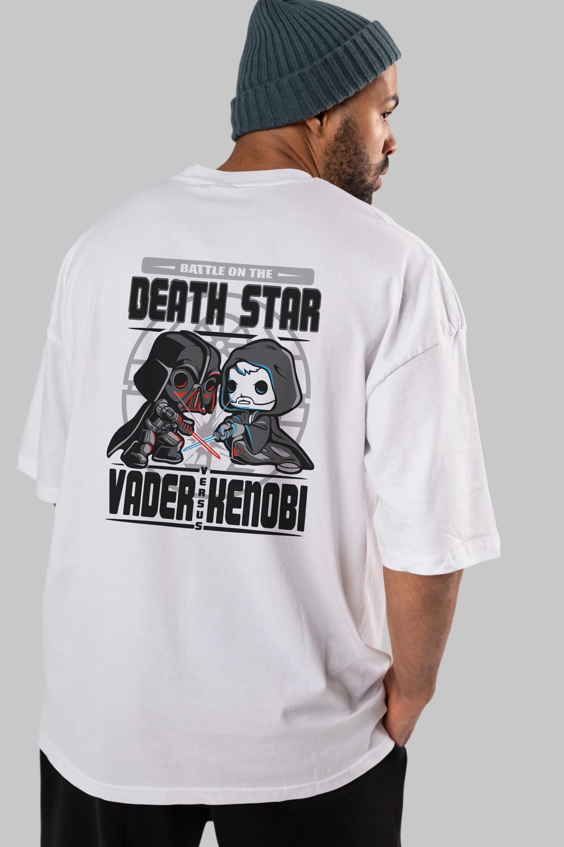 Vader Kenobi Arka Baskılı Oversize t-shirt Erkek Kadın Unisex %100 Pamuk Bisiklet Yaka tişort
