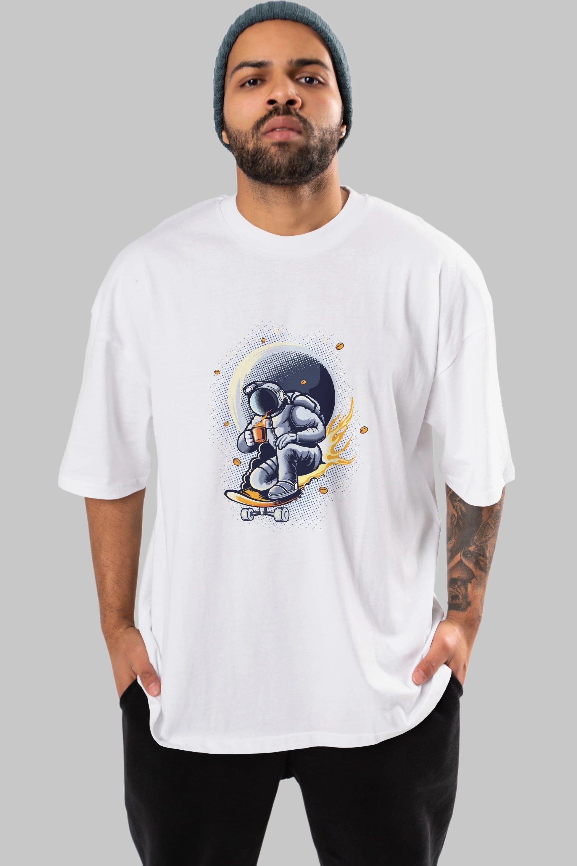 Astro Coffee Addict Ön Baskılı Oversize t-shirt Erkek Kadın Unisex