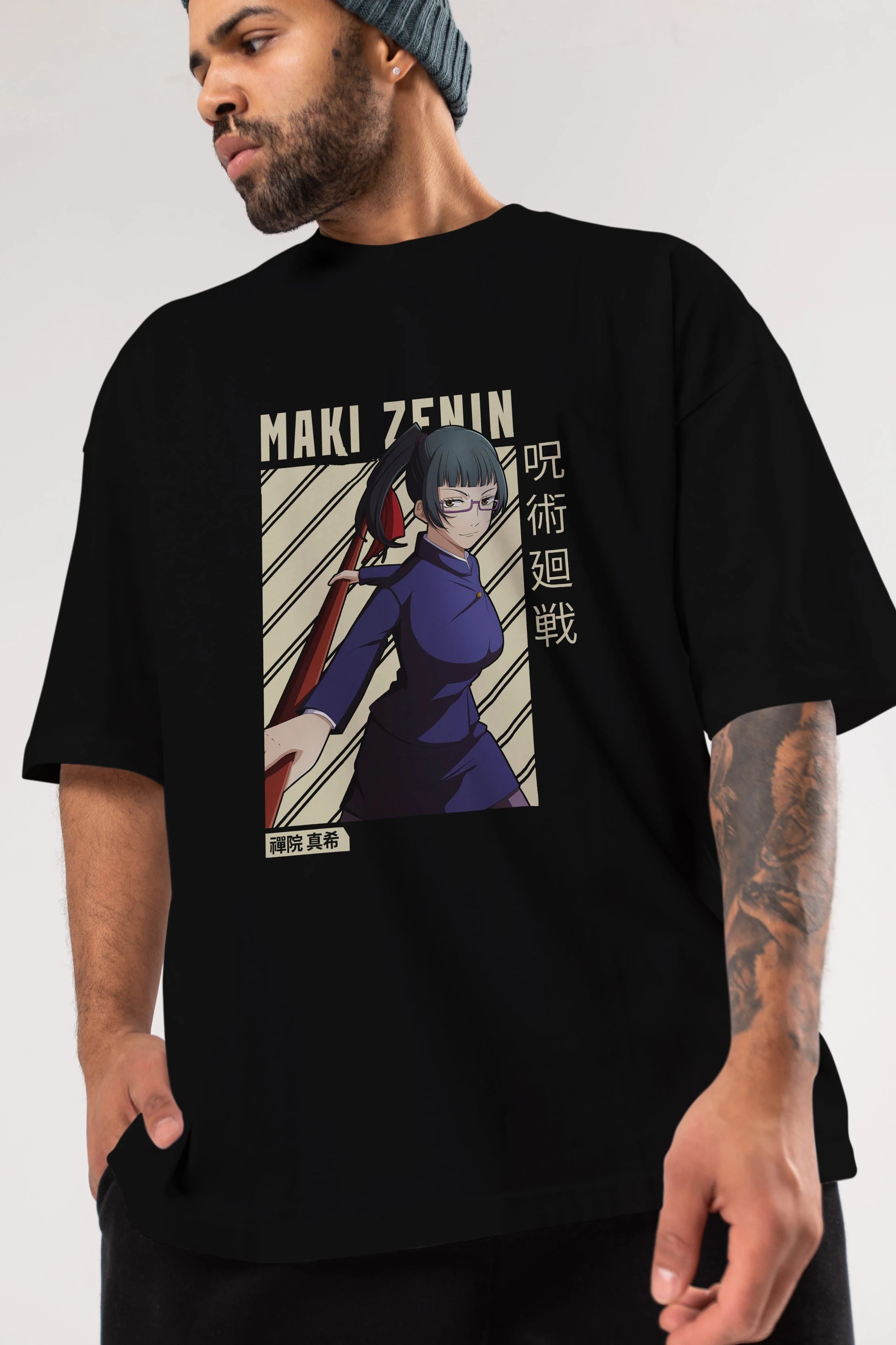 Maki Zenin CHAİNSAWMAN Anime Ön Baskılı Oversize t-shirt %100 pamuk Erkek Kadın Unisex