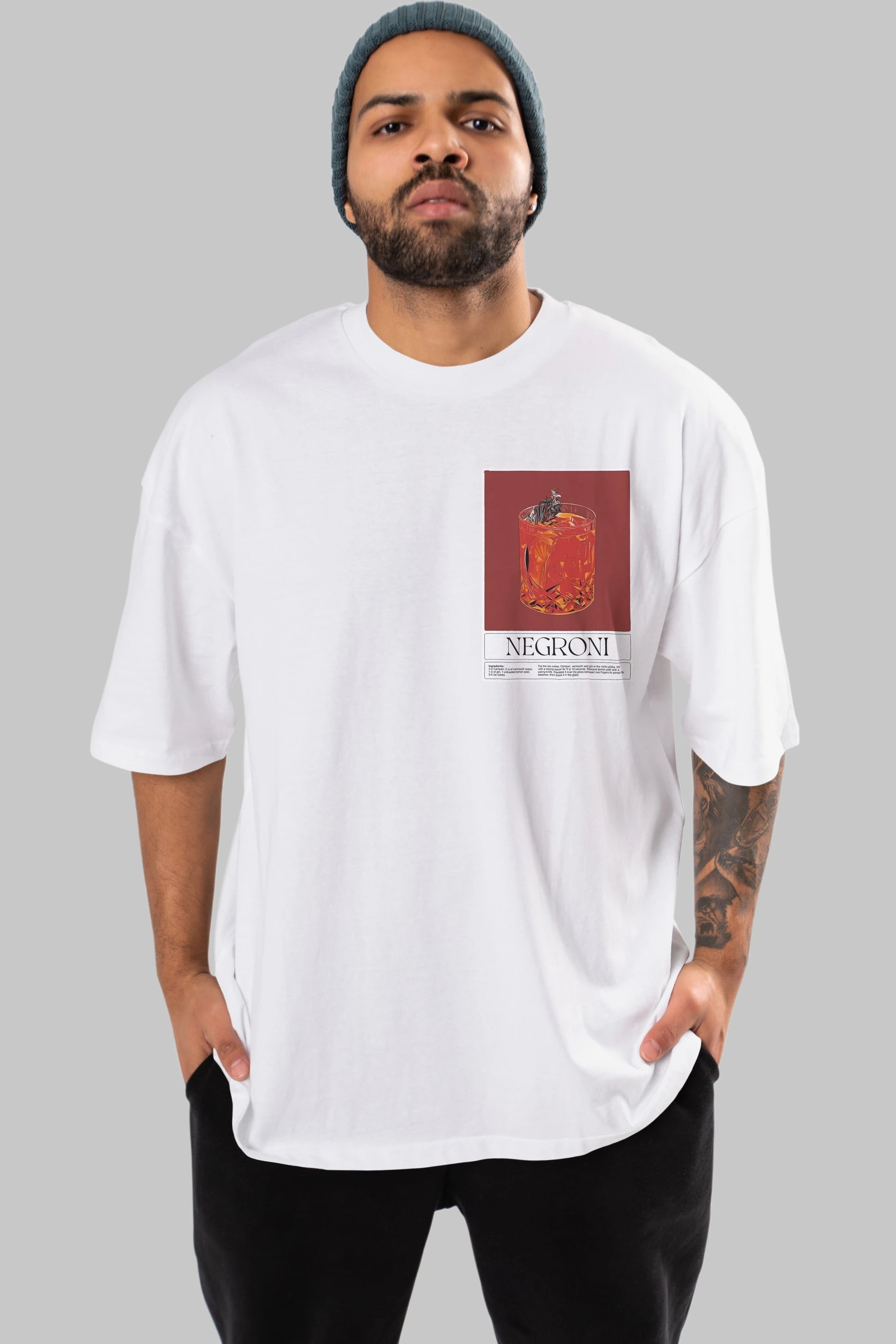 Negroni 2 Ön Sol Baskılı Oversize t-shirt Erkek Kadın Unisex %100 Pamuk Bisiklet Yaka tişort