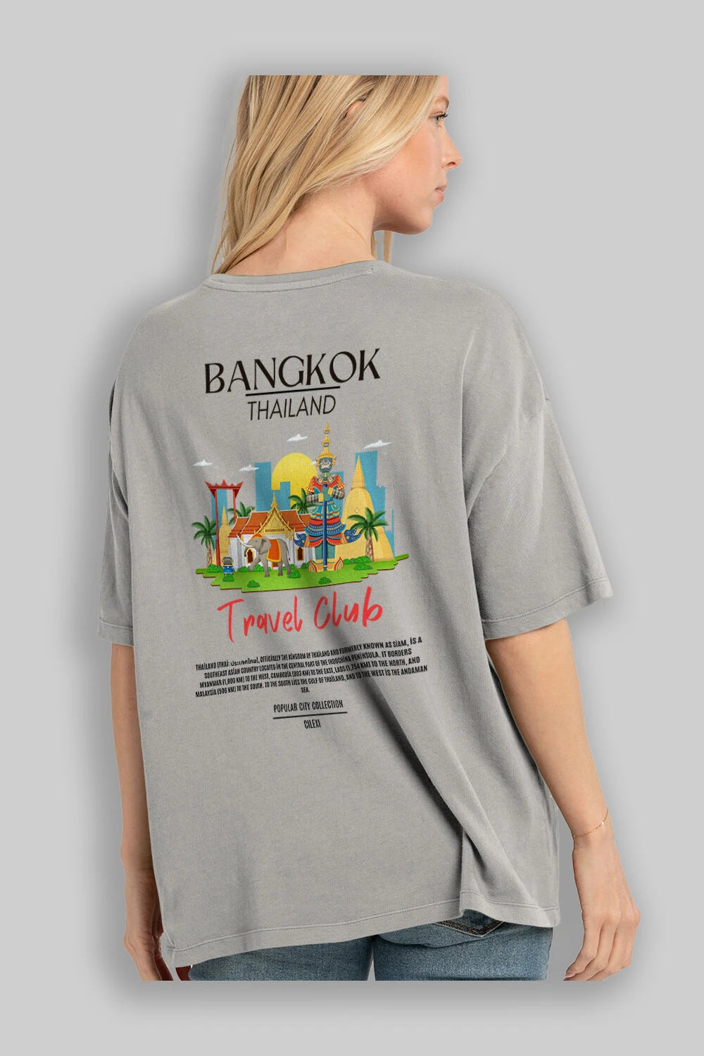 Bangkok Tailand Arka Baskılı Oversize t-shirt Erkek Kadın Pamuk Bisiklet Yaka tişort