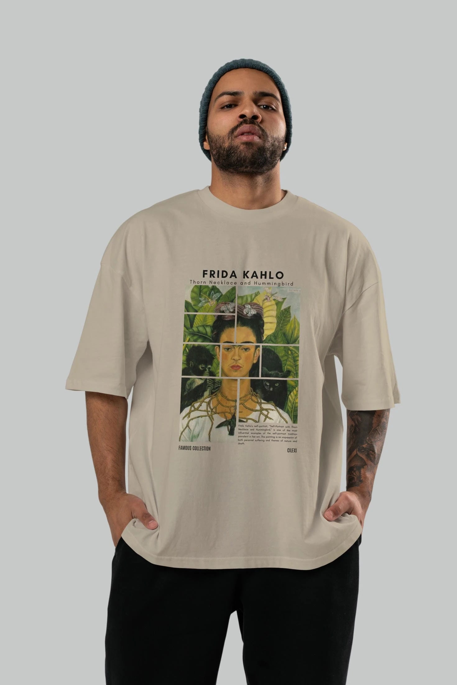 Frida Kahlo ön Baskılı Oversize t-shirt Erkek Kadın Bisiklet Yaka Pamuk tişort