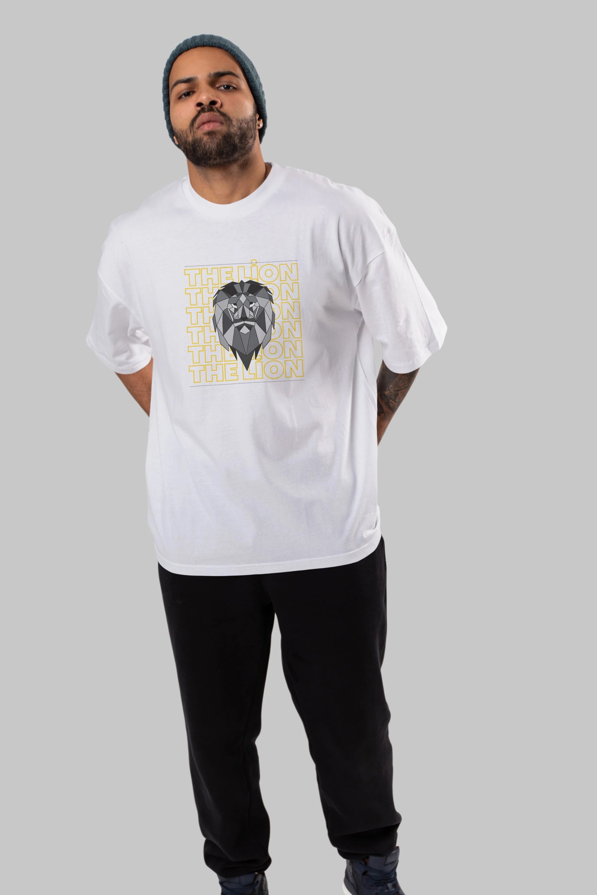 The Lion Yazılı Ön Baskılı Oversize t-shirt Erkek Kadın Unisex