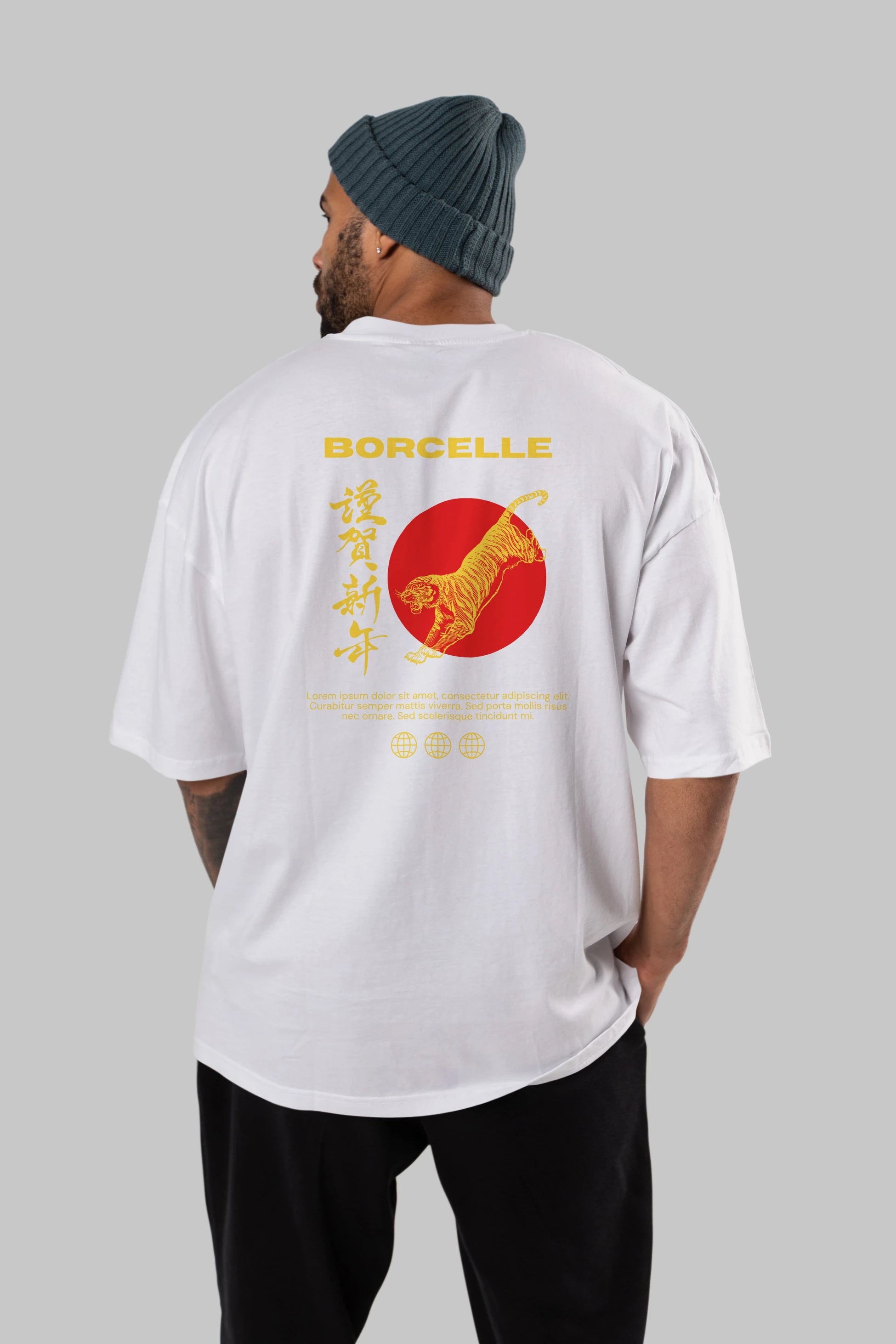 Borcelle Tiger Streetwear Arka Baskılı Oversize t-shirt Erkek Kadın Unisex